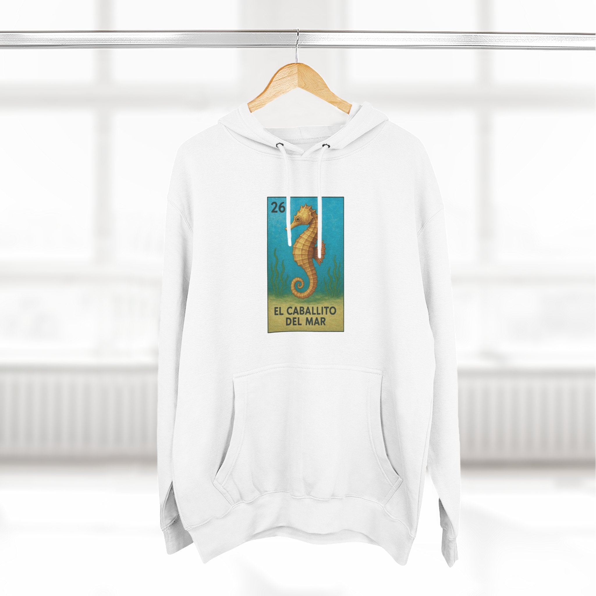 Seahorse Lotería Unisex - Pull-Over Cotton Blend Fleece Hoodie (El Caballito del Mar)