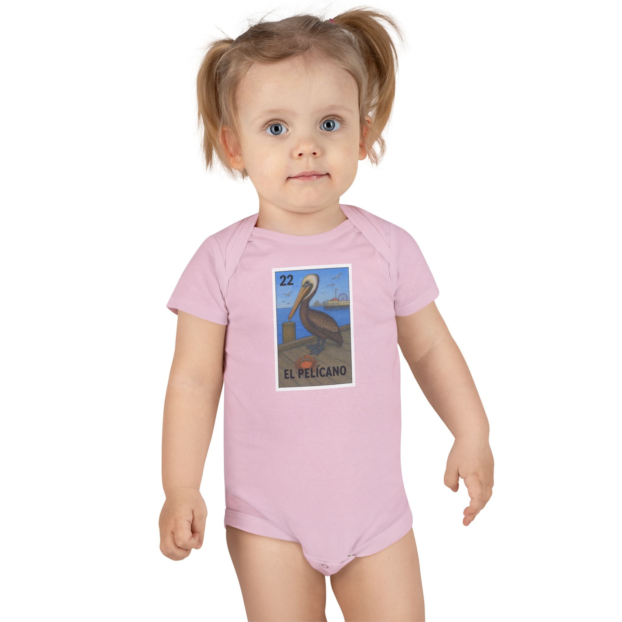 Pelican Lotería - Baby Short Sleeve 100% Cotton Onesie (El Pelícano)