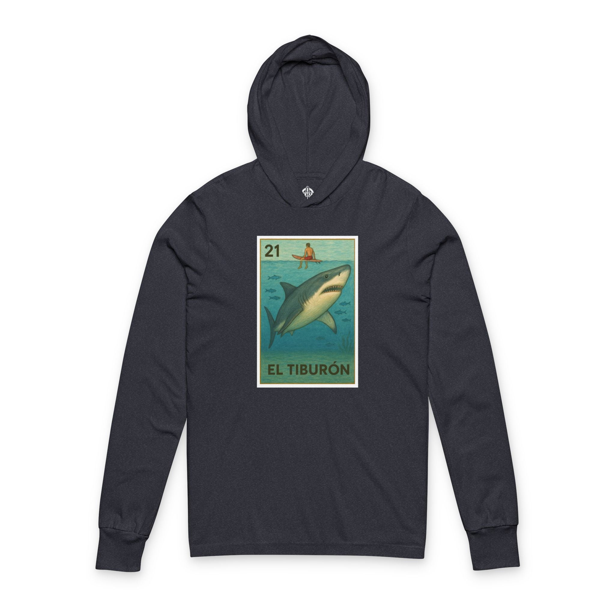 Shark Lotería Unisex - Cotton Hooded Long Sleeve Hooded T-Shirt (El Tiburón)