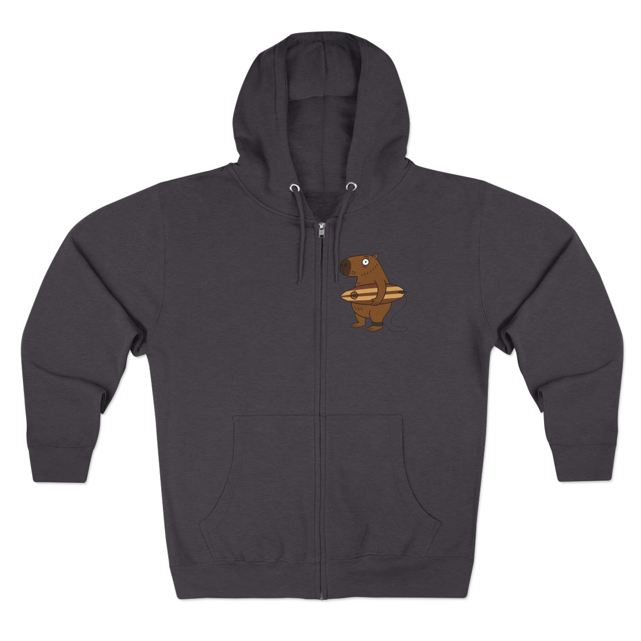 Capybara Surfer Unisex - Zip Cotton Blend Fleece Hoodie