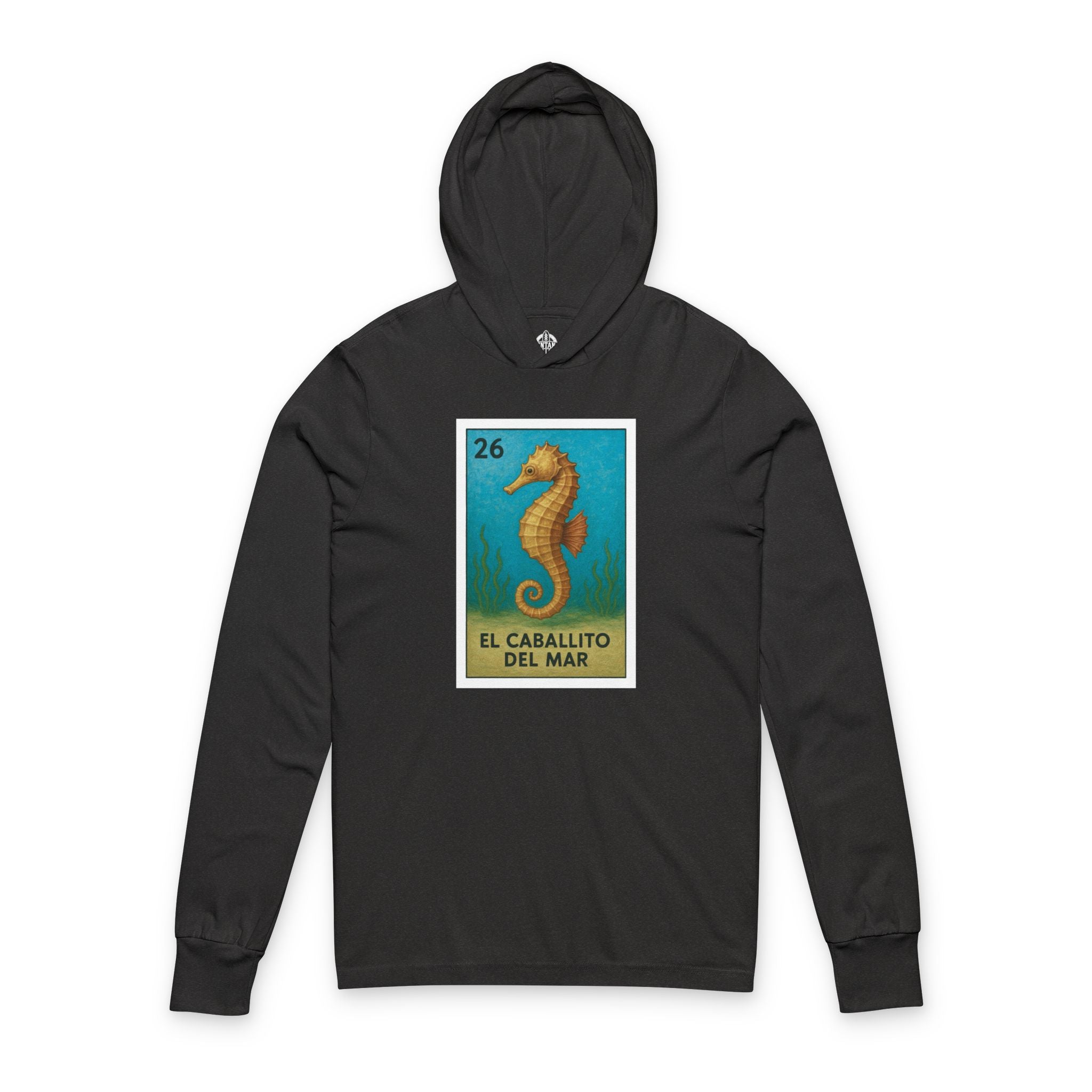 Seahorse Lotería Unisex - Cotton Hooded Long Sleeve Hooded T-Shirt (El Caballito del Mar)
