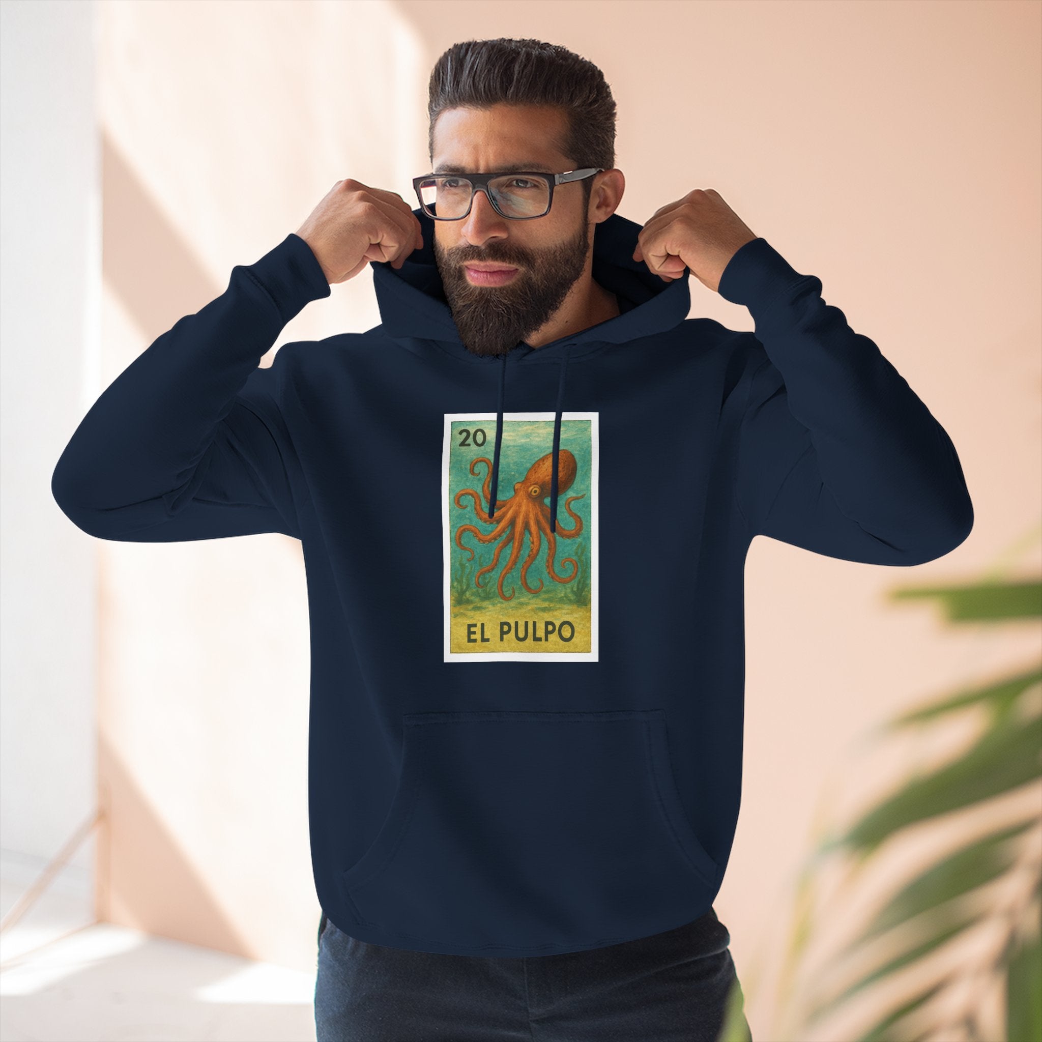 Octopus Lotería Unisex - Pull-Over Cotton Blend Fleece Hoodie (El Pulpo)