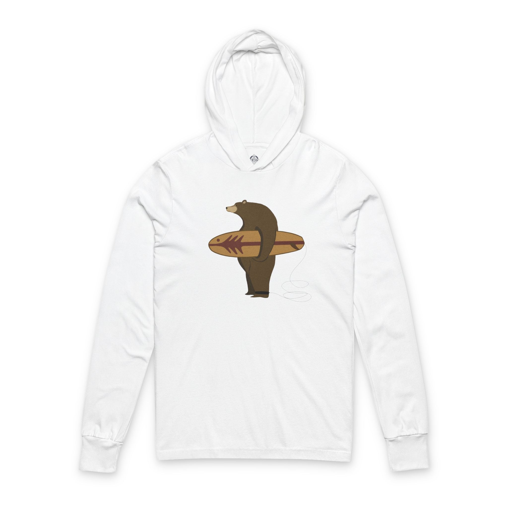 Surfing Grizzly Bear by Fabian Lavater Unisex - Cotton Hooded Long Sleeve Hooded T-Shirt