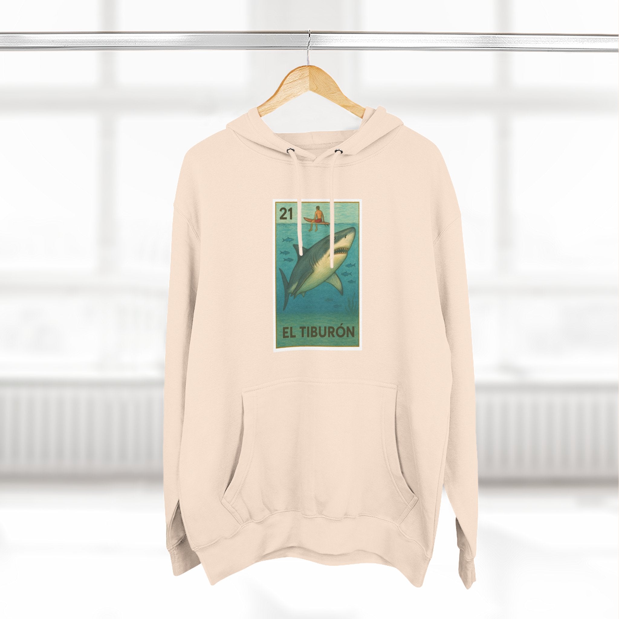 Shark Lotería Unisex - Pull-Over Cotton Blend Fleece Hoodie (El Tiburón)