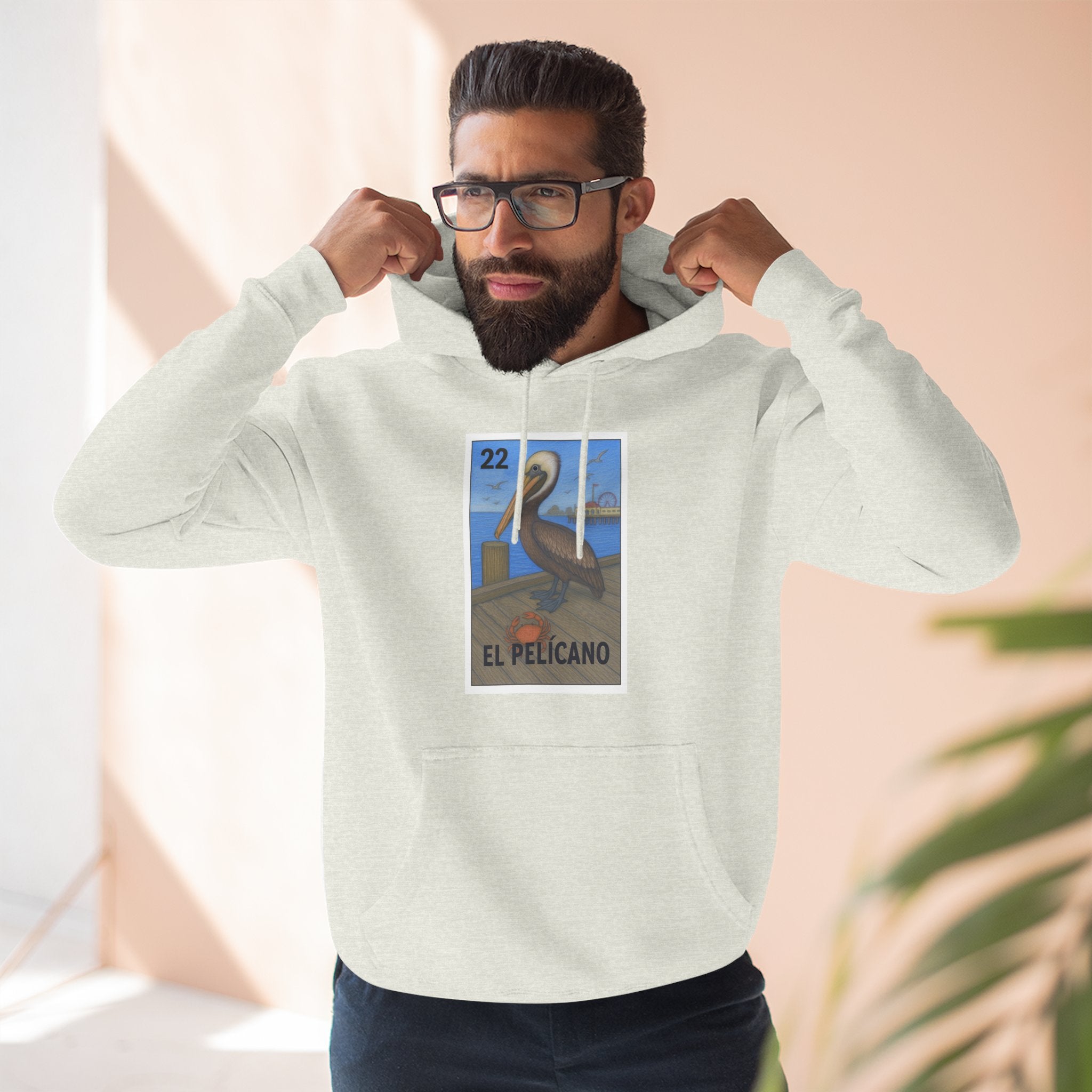 Pelican Lotería Unisex - Pull-Over Cotton Blend Fleece Hoodie (El Pelícano)