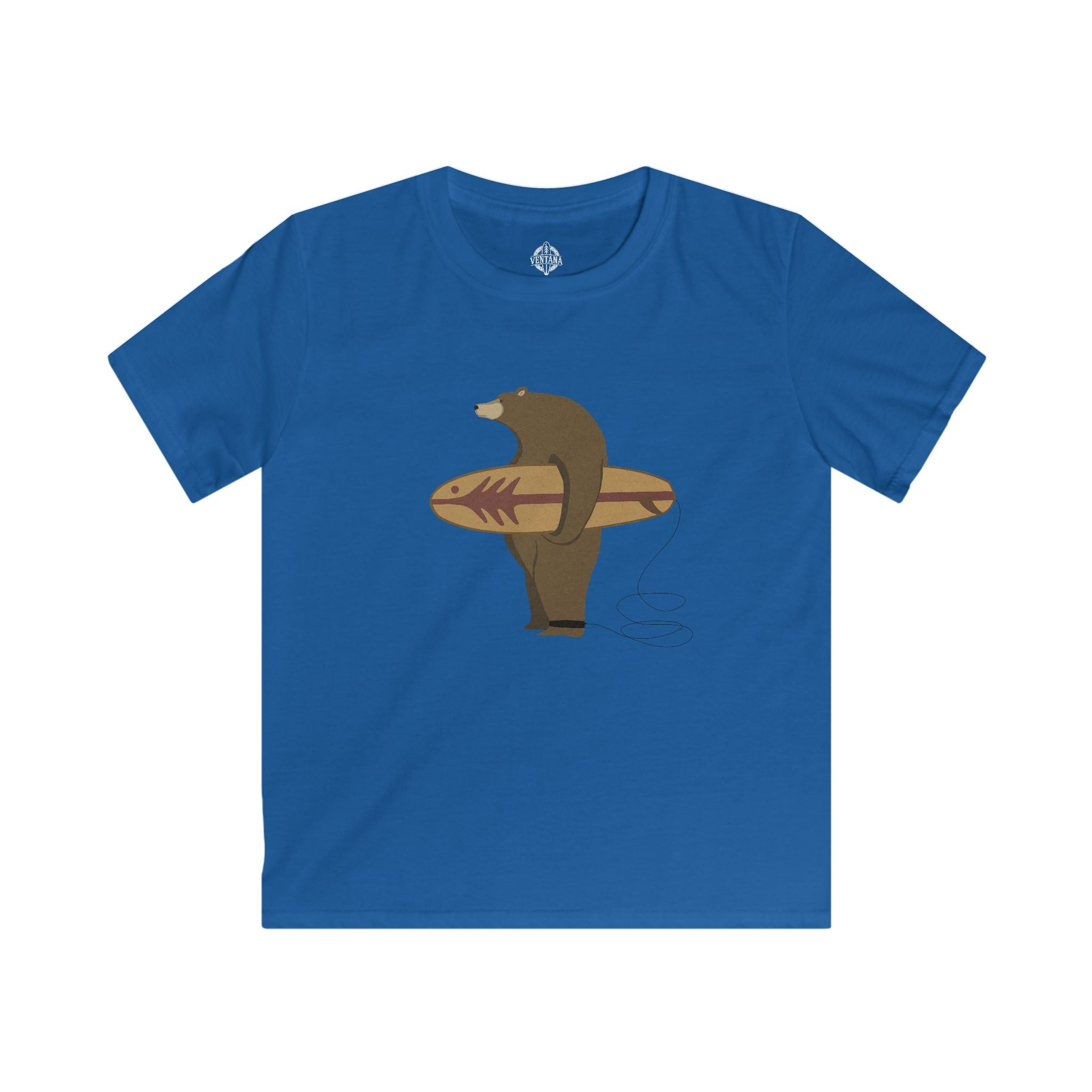 Surfing Grizzly Bear by Fabian Lavater Kids - Soft Style U.S. Cotton T-Shirt