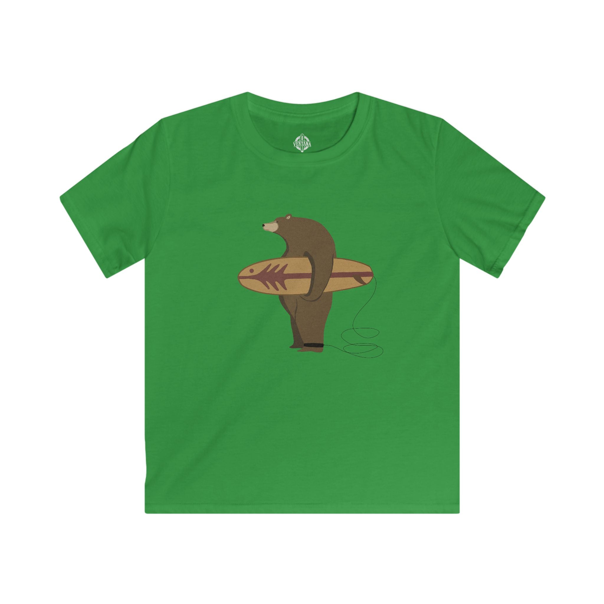Surfing Grizzly Bear by Fabian Lavater Kids - Soft Style U.S. Cotton T-Shirt