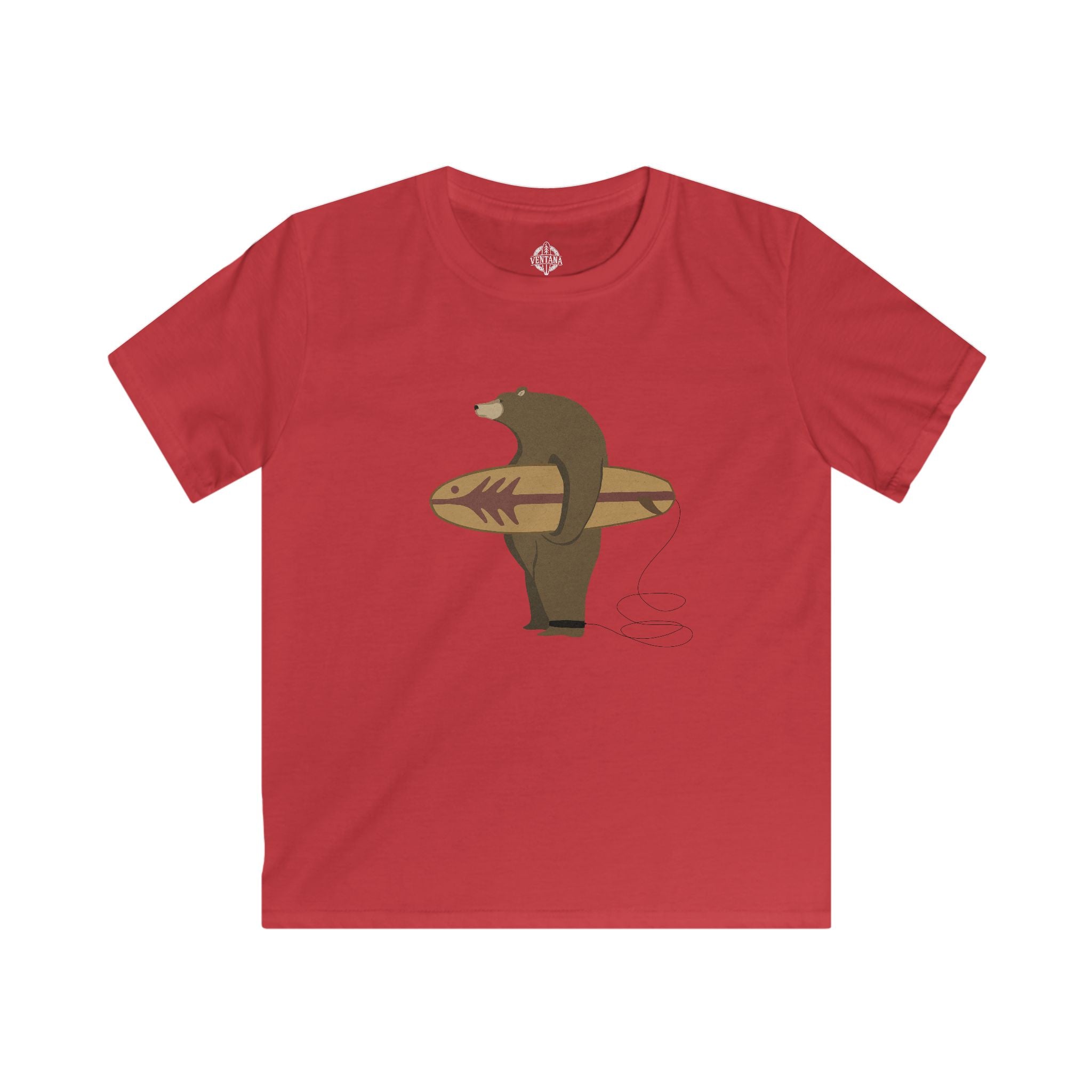 Surfing Grizzly Bear by Fabian Lavater Kids - Soft Style U.S. Cotton T-Shirt