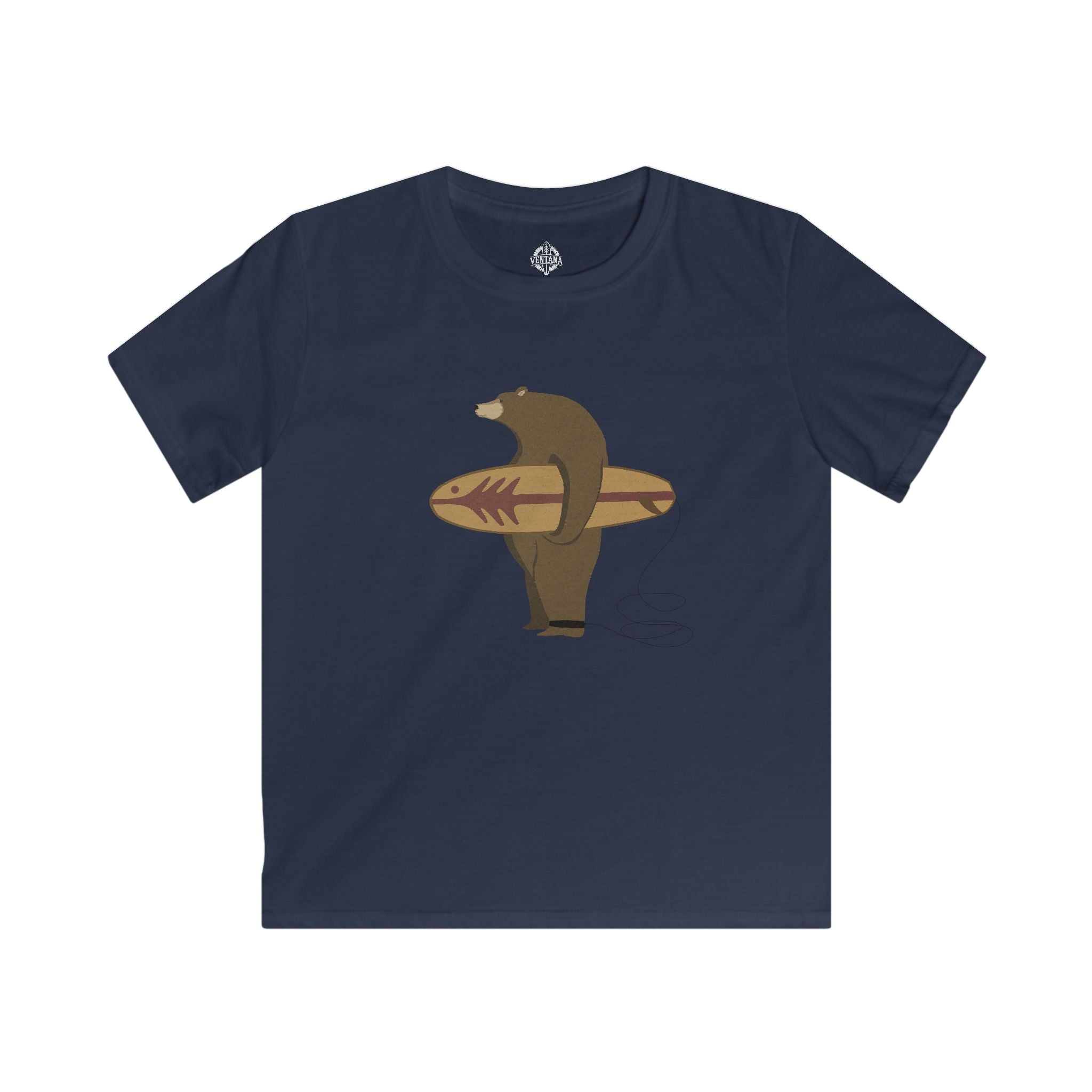 Surfing Grizzly Bear by Fabian Lavater Kids - Soft Style U.S. Cotton T-Shirt