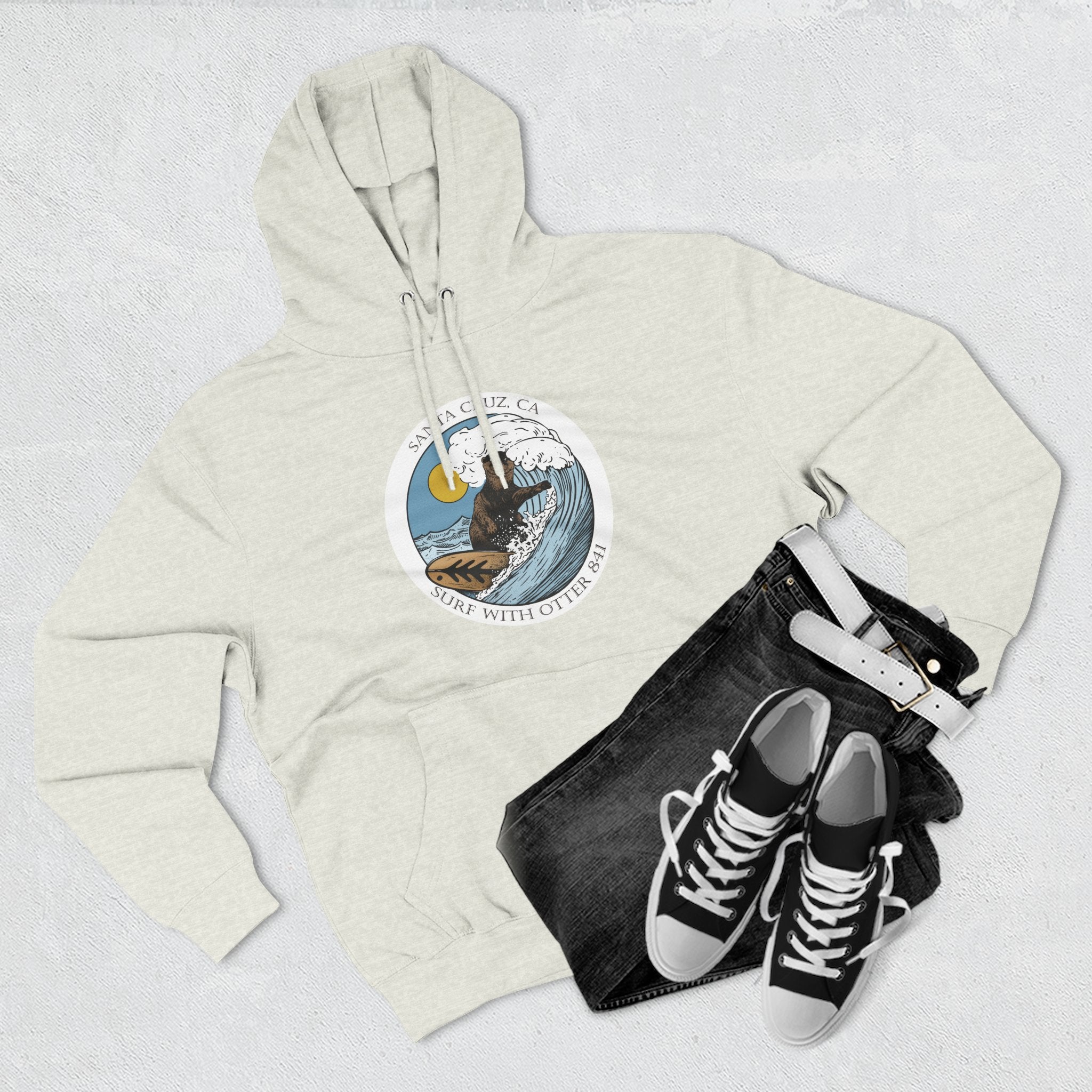 Surf with Otter 841 by Thiago Bianchini Unisex - Pull-Over Cotton Blend Fleece Hoodie