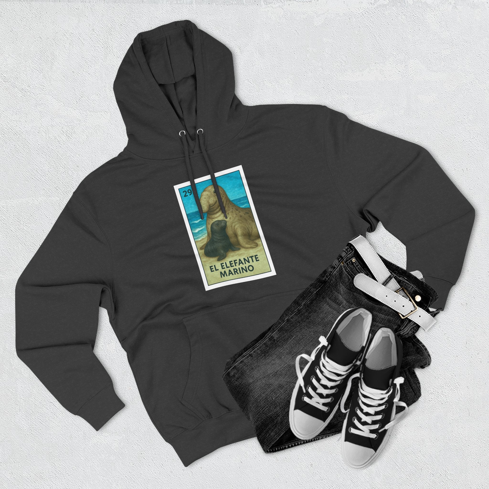 Elephant Seal Lotería Unisex - Pull-Over Cotton Blend Fleece Hoodie (El Elefanto Marino)