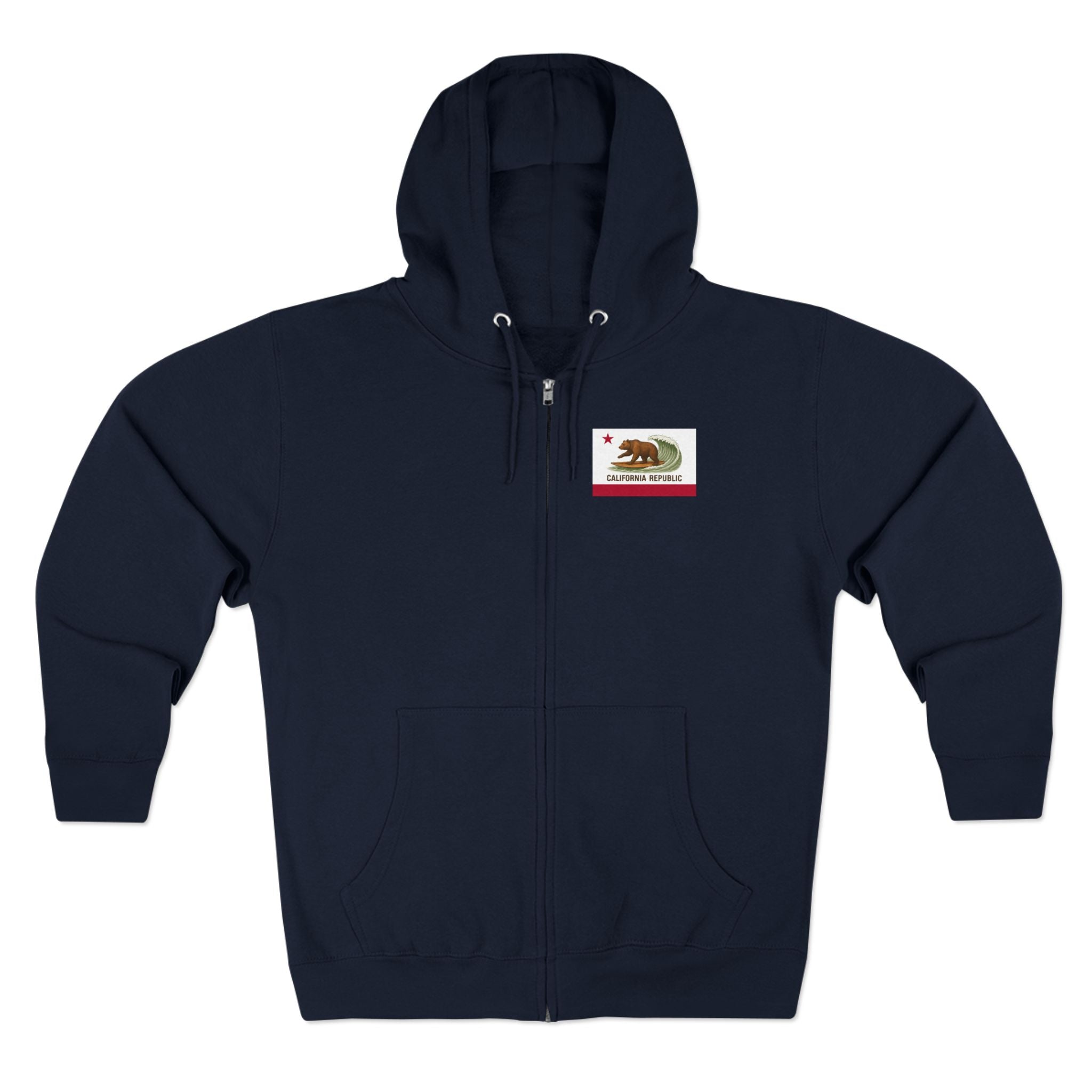 California Surfing Bear Flag Unisex - Zip Cotton Blend Fleece Hoodie