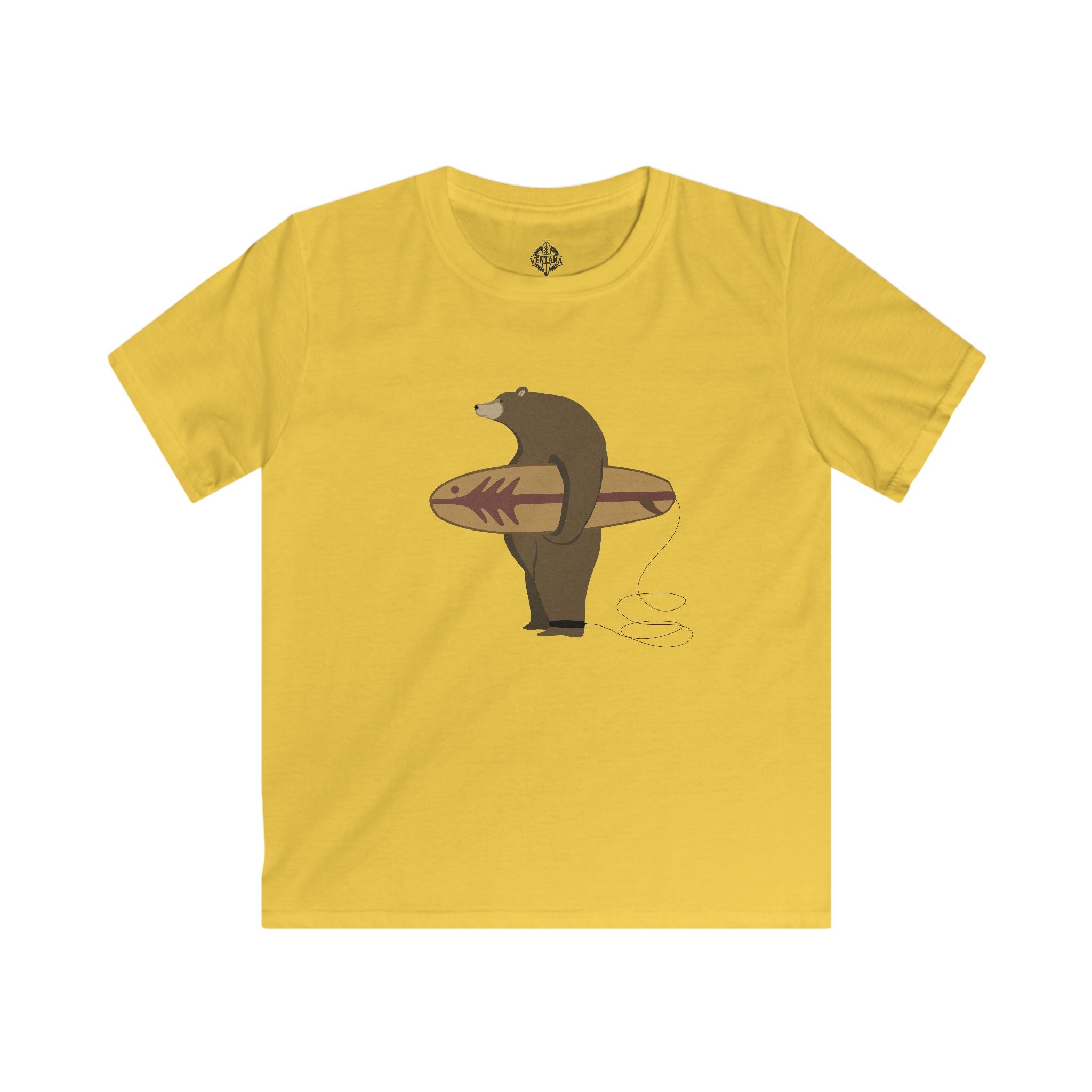 Surfing Grizzly Bear by Fabian Lavater Kids - Soft Style U.S. Cotton T-Shirt