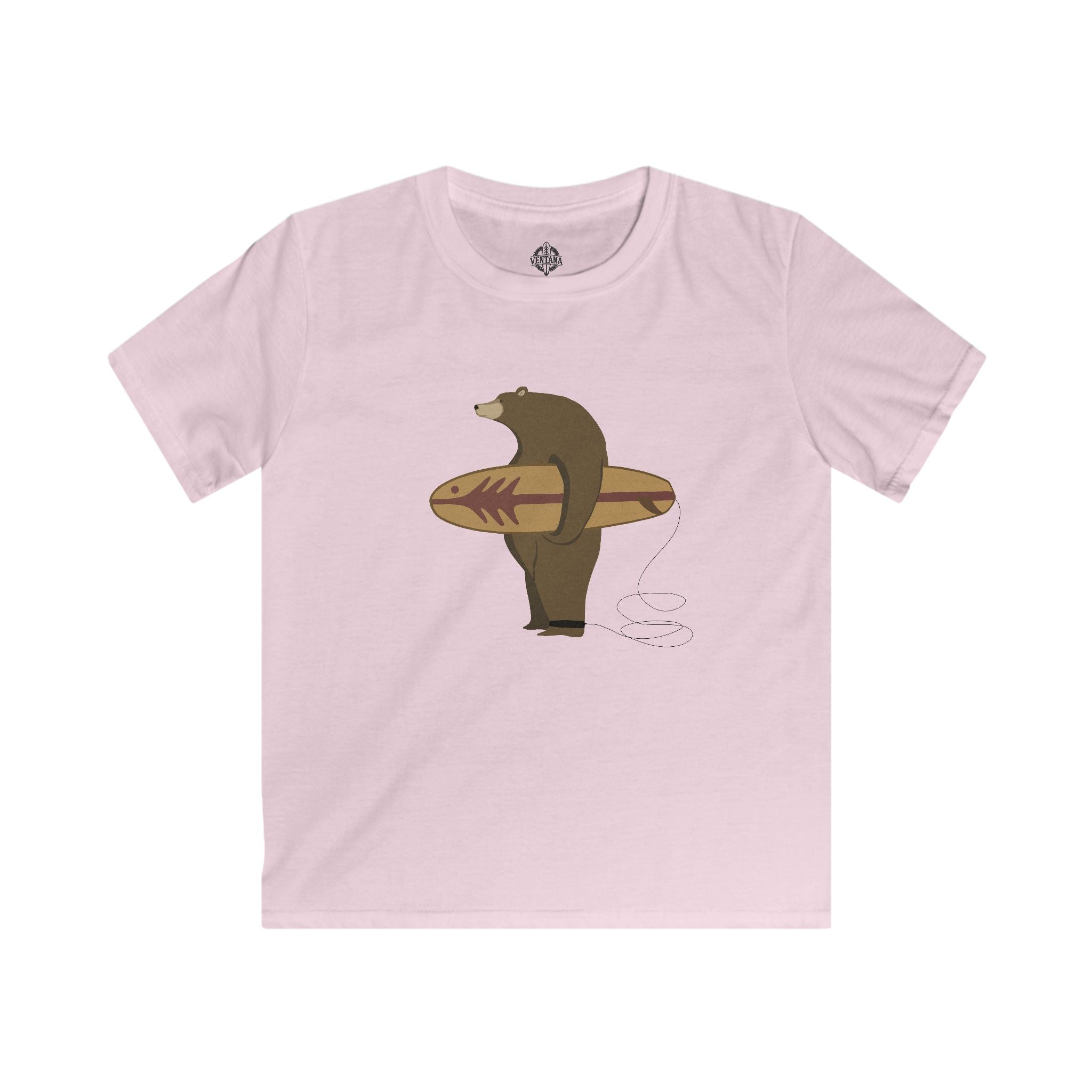 Surfing Grizzly Bear by Fabian Lavater Kids - Soft Style U.S. Cotton T-Shirt