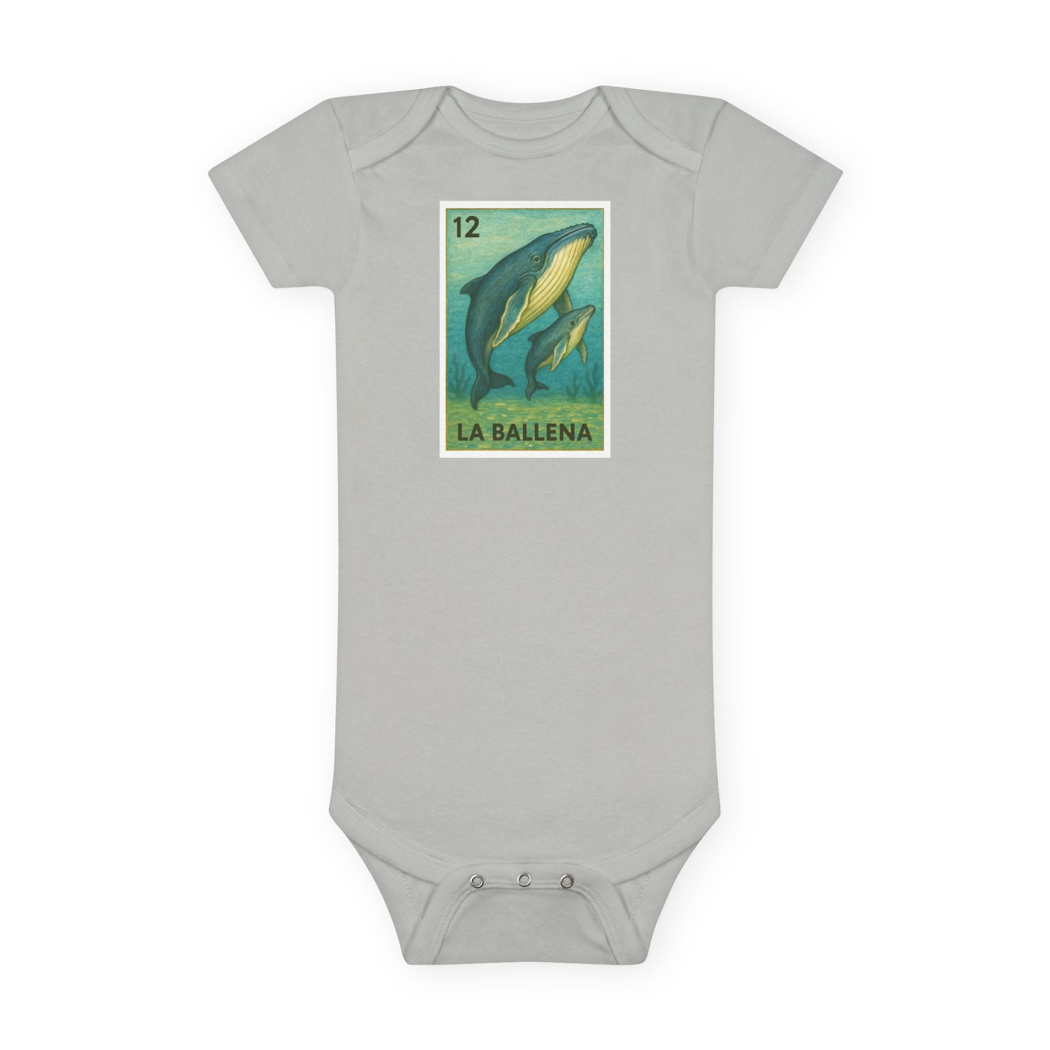 Whale Lotería - Baby Short Sleeve 100% Cotton Onesie (La Ballena)
