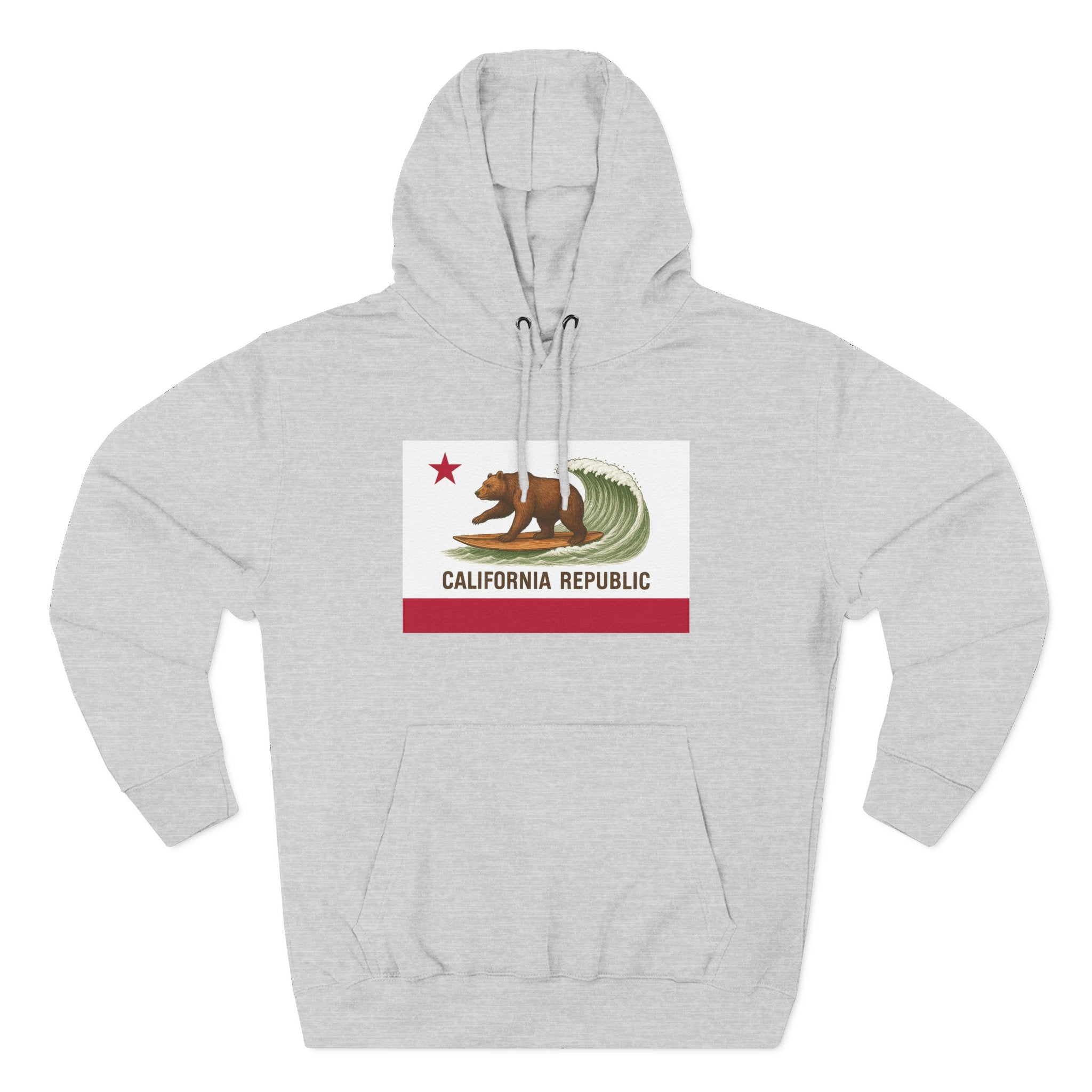 California Surfing Bear Flag Unisex - Pull-Over Cotton Blend Fleece Hoodie