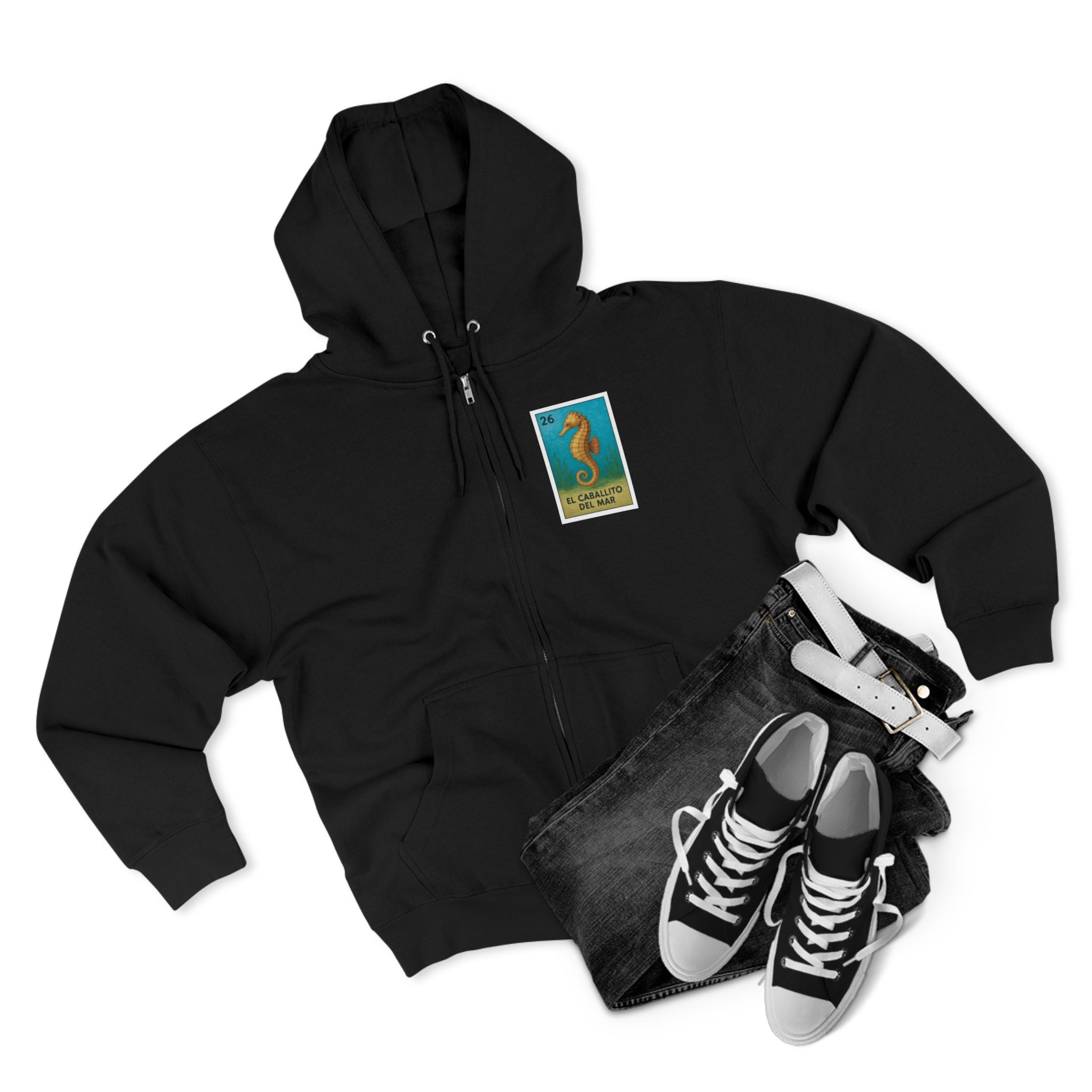 Seahorse Lotería Unisex - Zip Cotton Blend Fleece Hoodie (El Caballito del Mar)