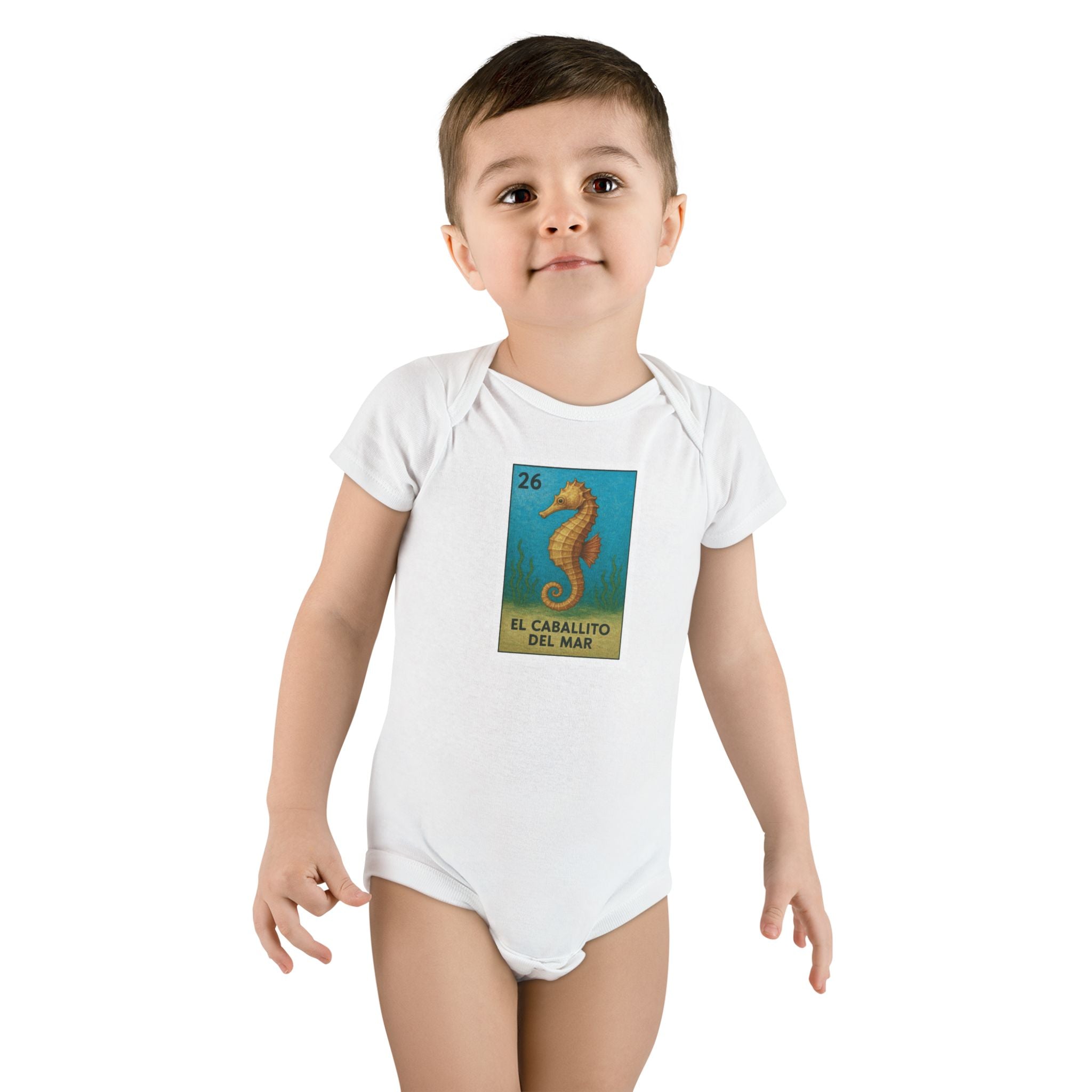 Seahorse Lotería - Baby Short Sleeve 100% Cotton Onesie (El Caballito del Mar)