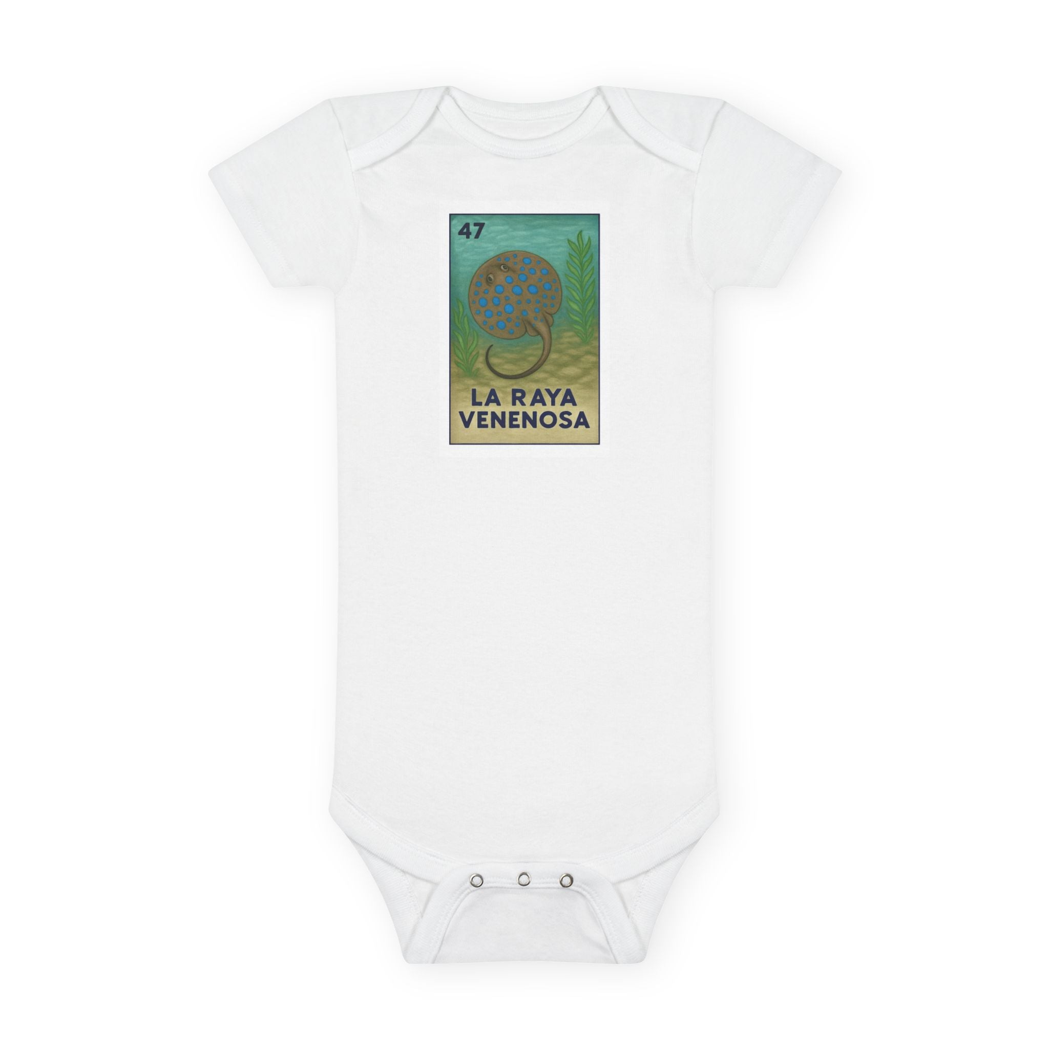 Stingray Lotería - Baby Short Sleeve 100% Cotton Onesie (La Raya Venenosa)
