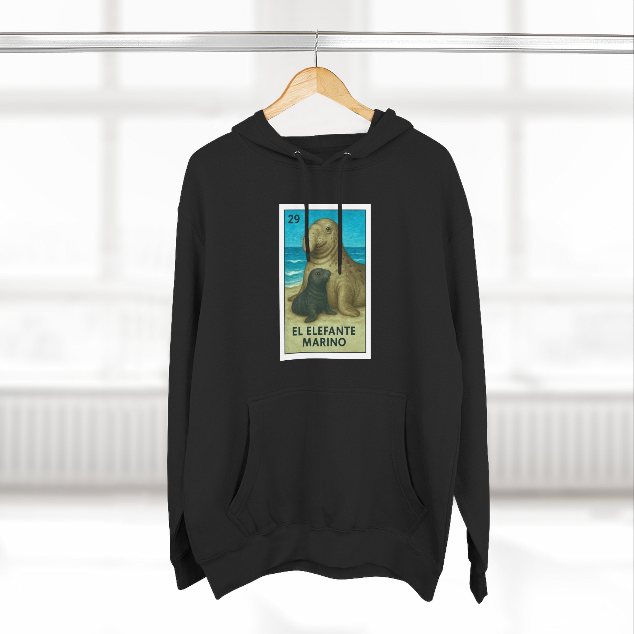 Elephant Seal Lotería Unisex - Pull-Over Cotton Blend Fleece Hoodie (El Elefanto Marino)