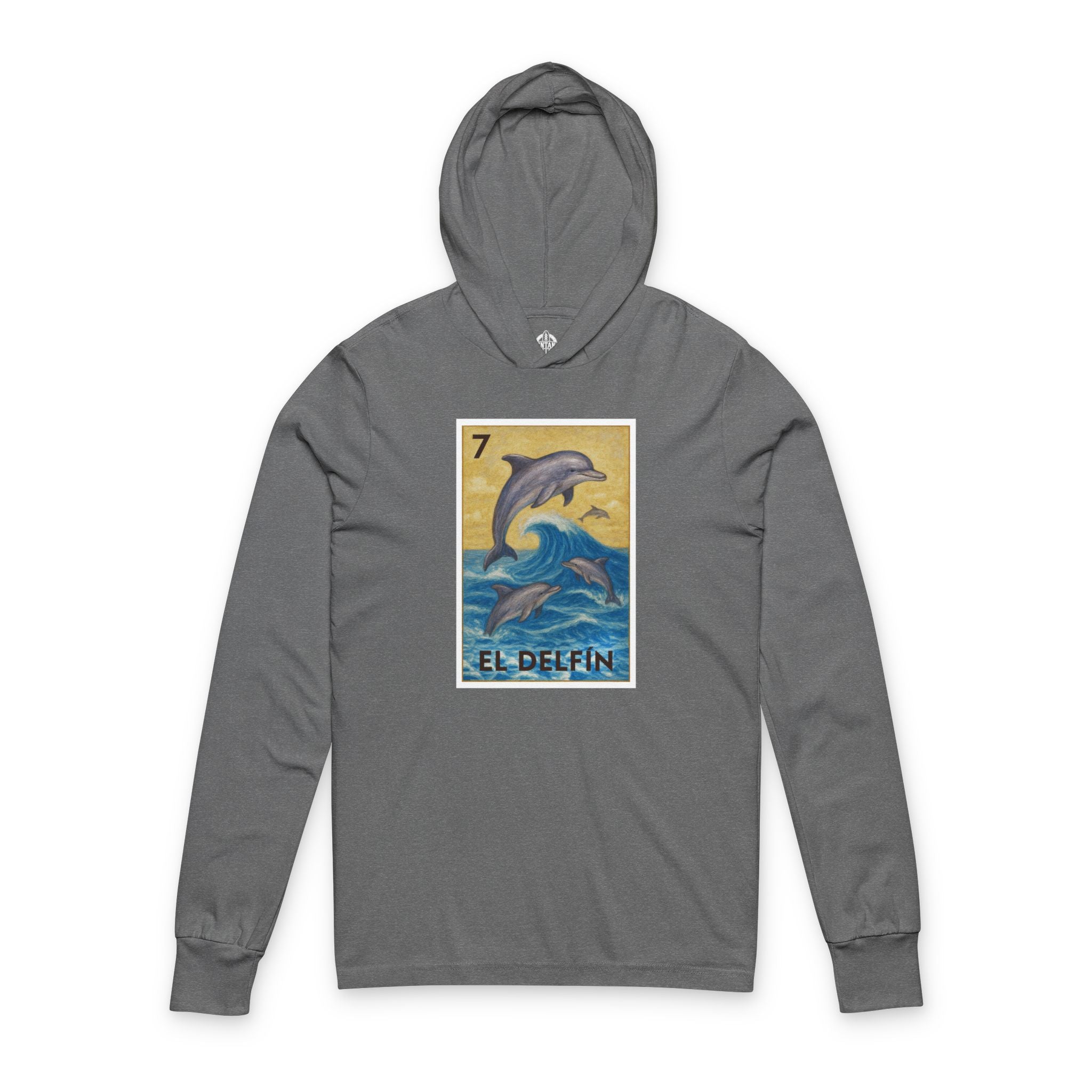 Dolphin Lotería Unisex - Cotton Hooded Long Sleeve Hooded T-Shirt (El Delfín)