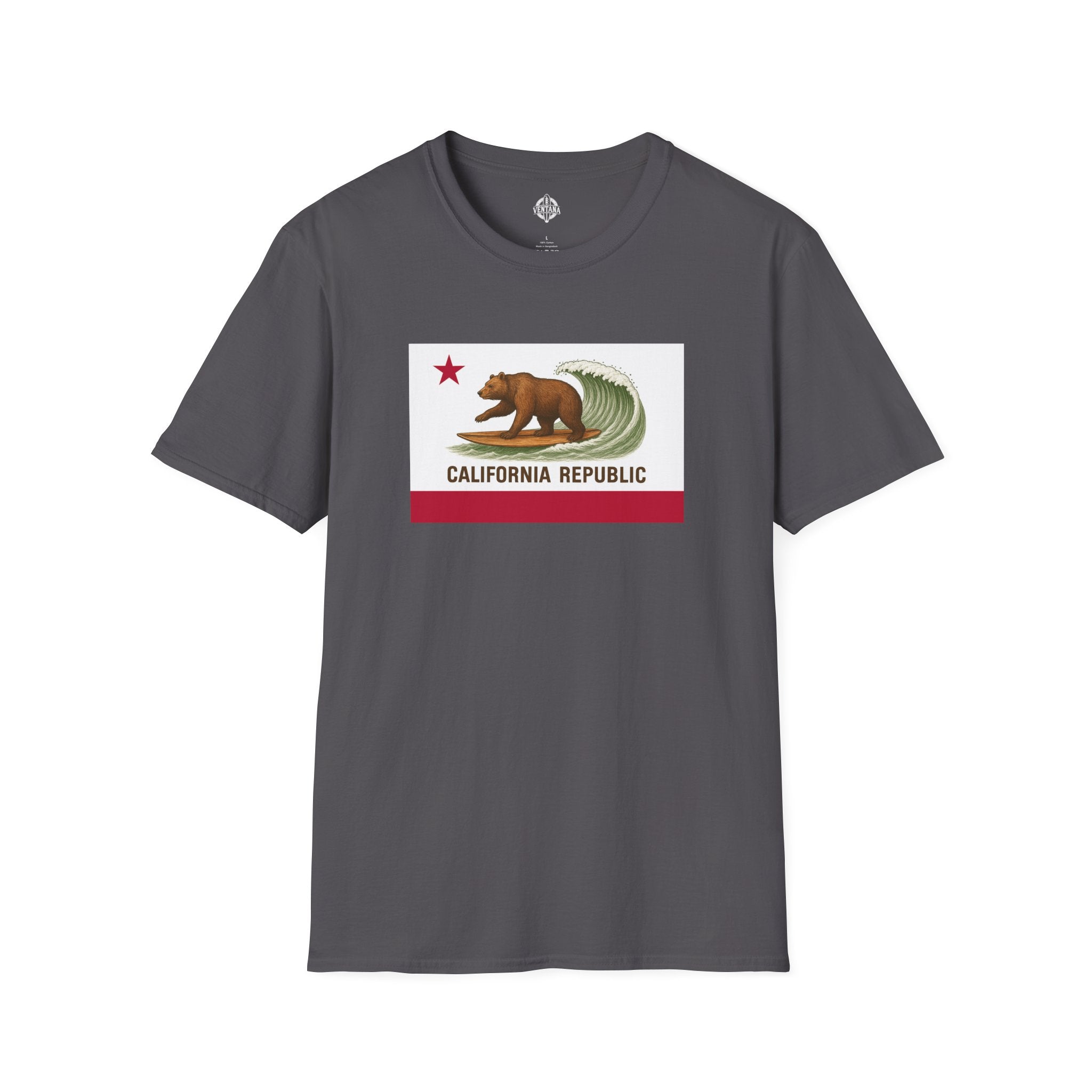 California Surfing Bear Flag Unisex - Soft Style U.S. Cotton T-Shirt