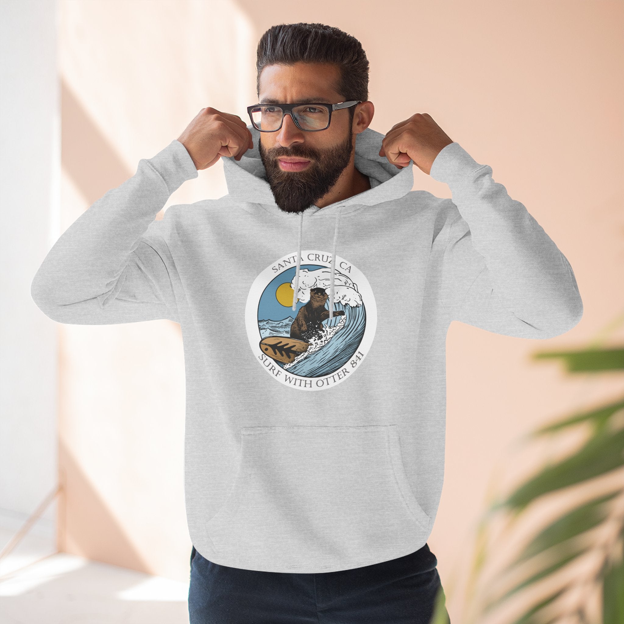 Surf with Otter 841 by Thiago Bianchini Unisex - Pull-Over Cotton Blend Fleece Hoodie