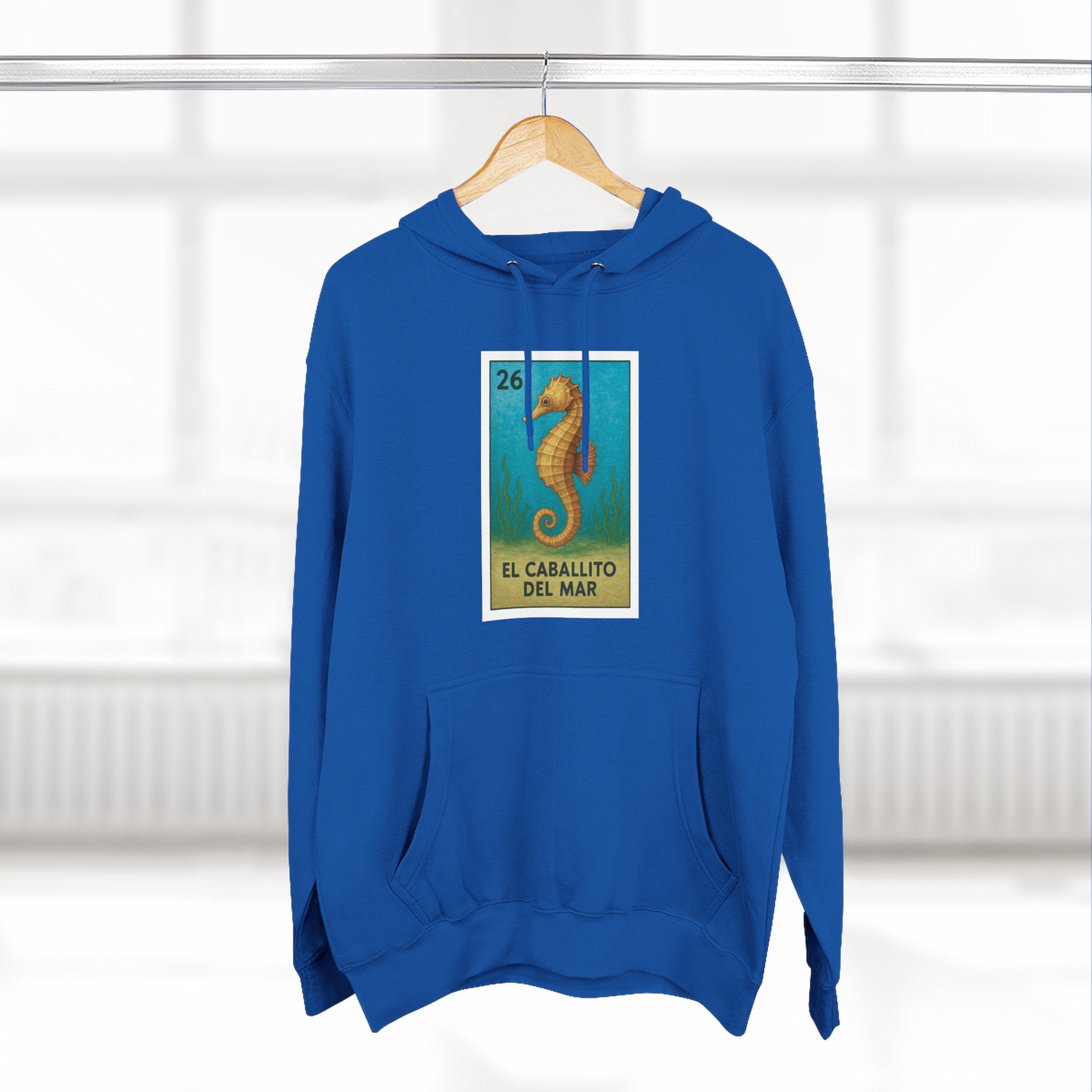 Seahorse Lotería Unisex - Pull-Over Cotton Blend Fleece Hoodie (El Caballito del Mar)