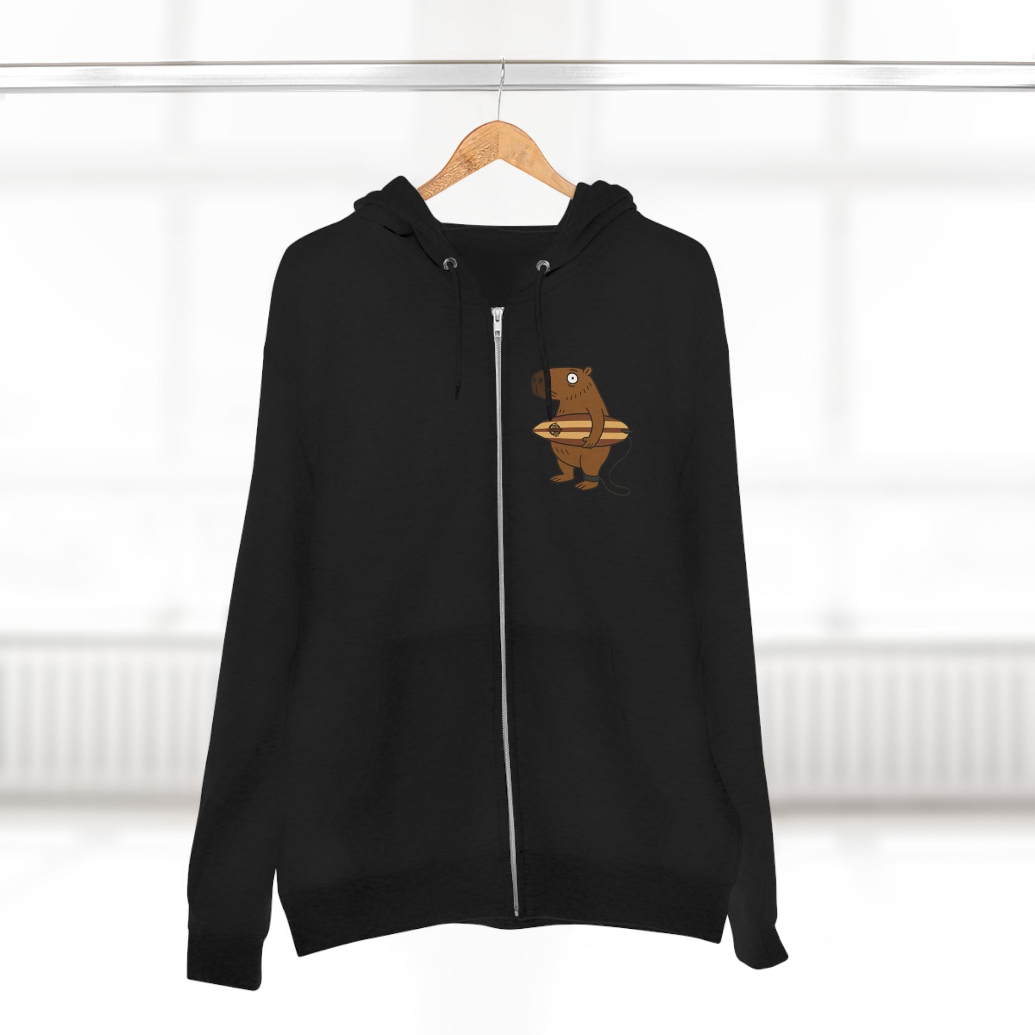 Capybara Surfer Unisex - Zip Cotton Blend Fleece Hoodie