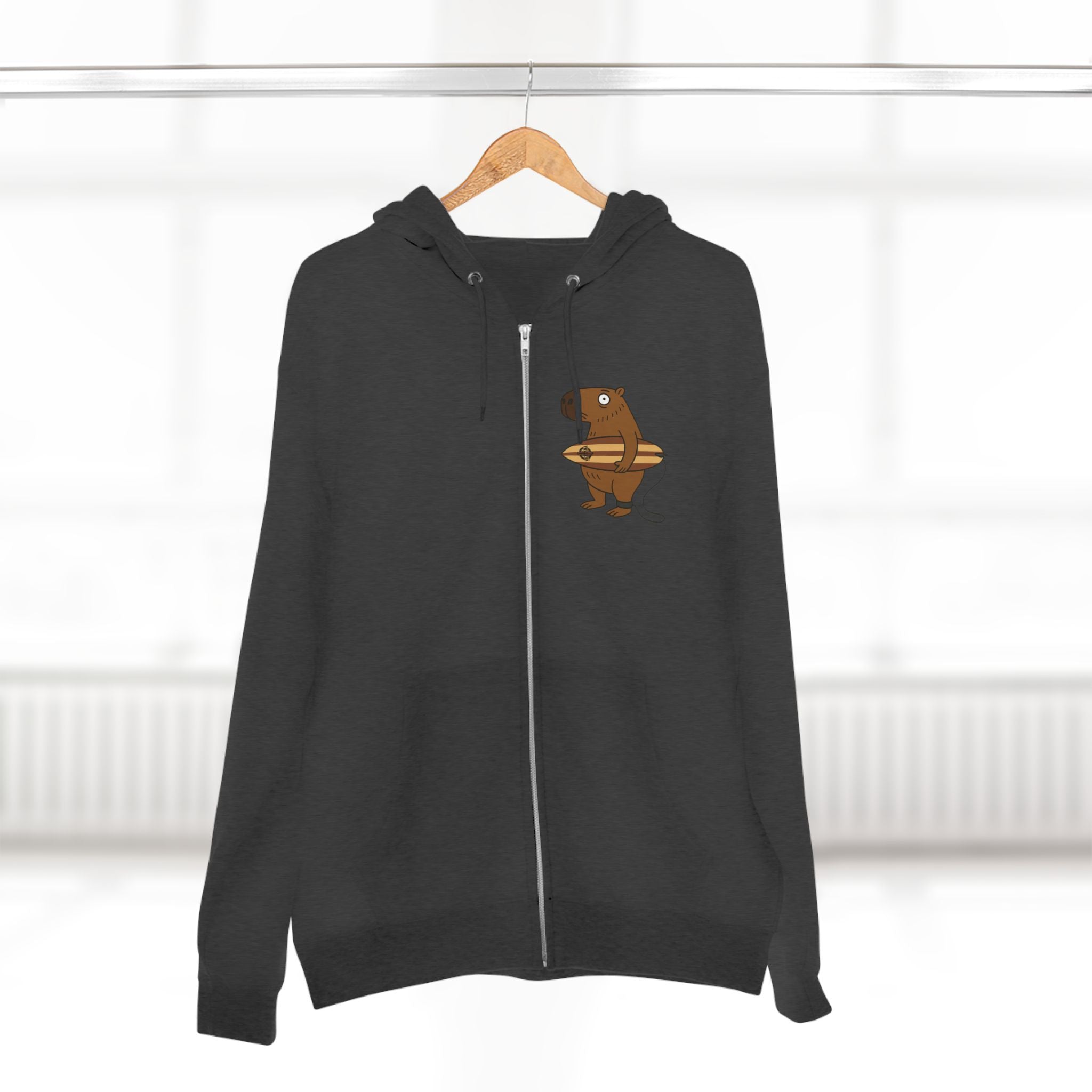 Capybara Surfer Unisex - Zip Cotton Blend Fleece Hoodie