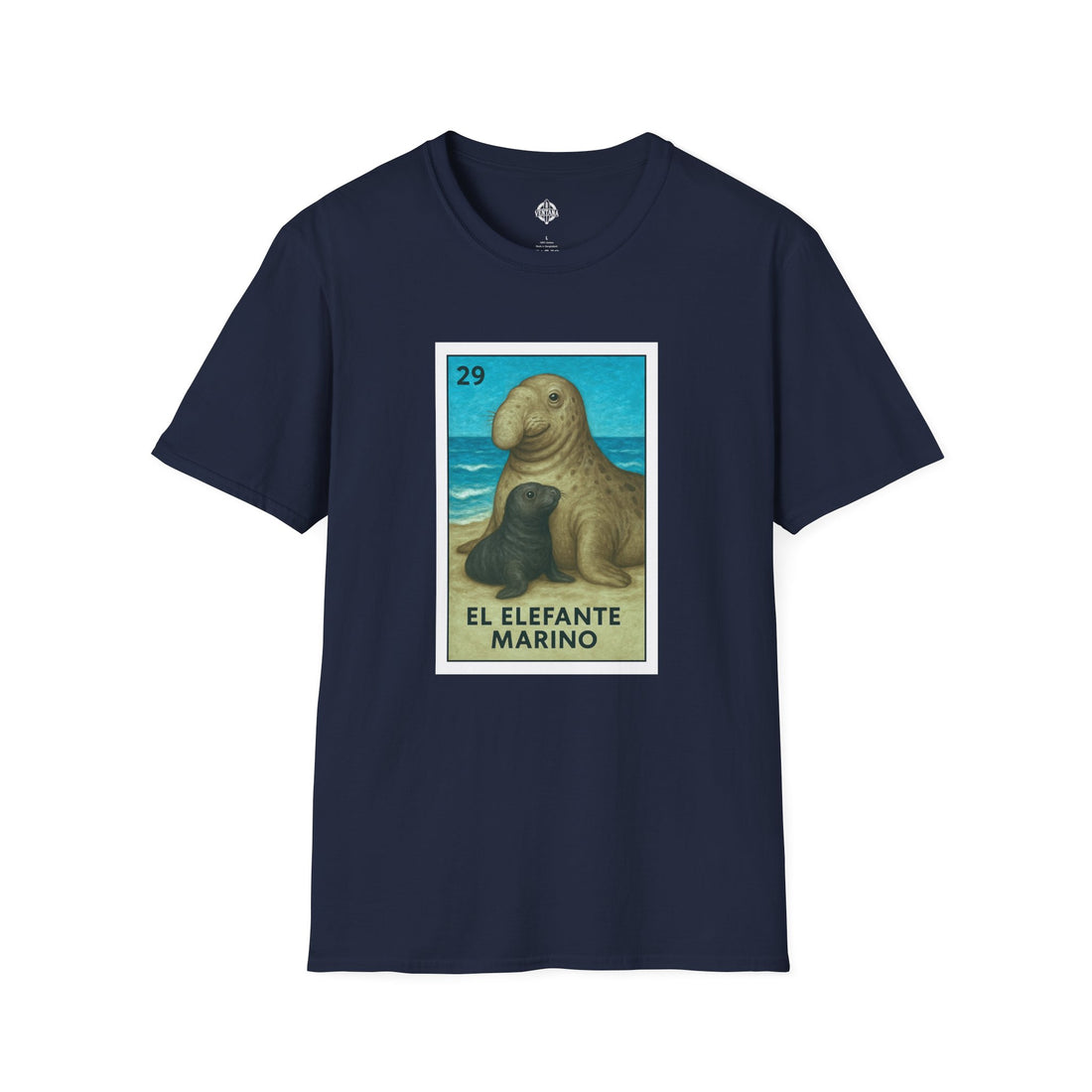 Elephant Seal Lotería Unisex - Soft Style U.S. Cotton T-Shirt (El Elefante Marino)