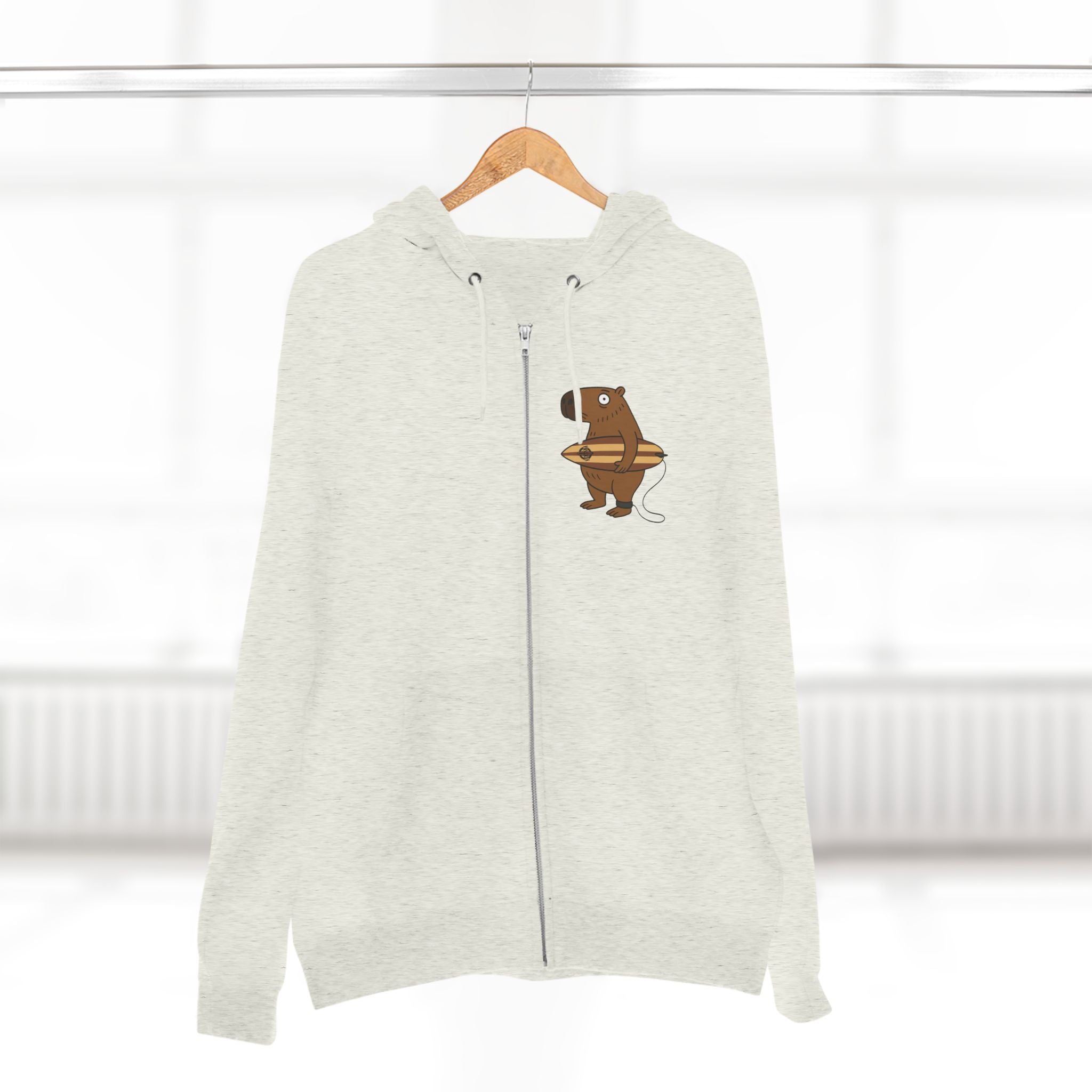 Capybara Surfer Unisex - Zip Cotton Blend Fleece Hoodie