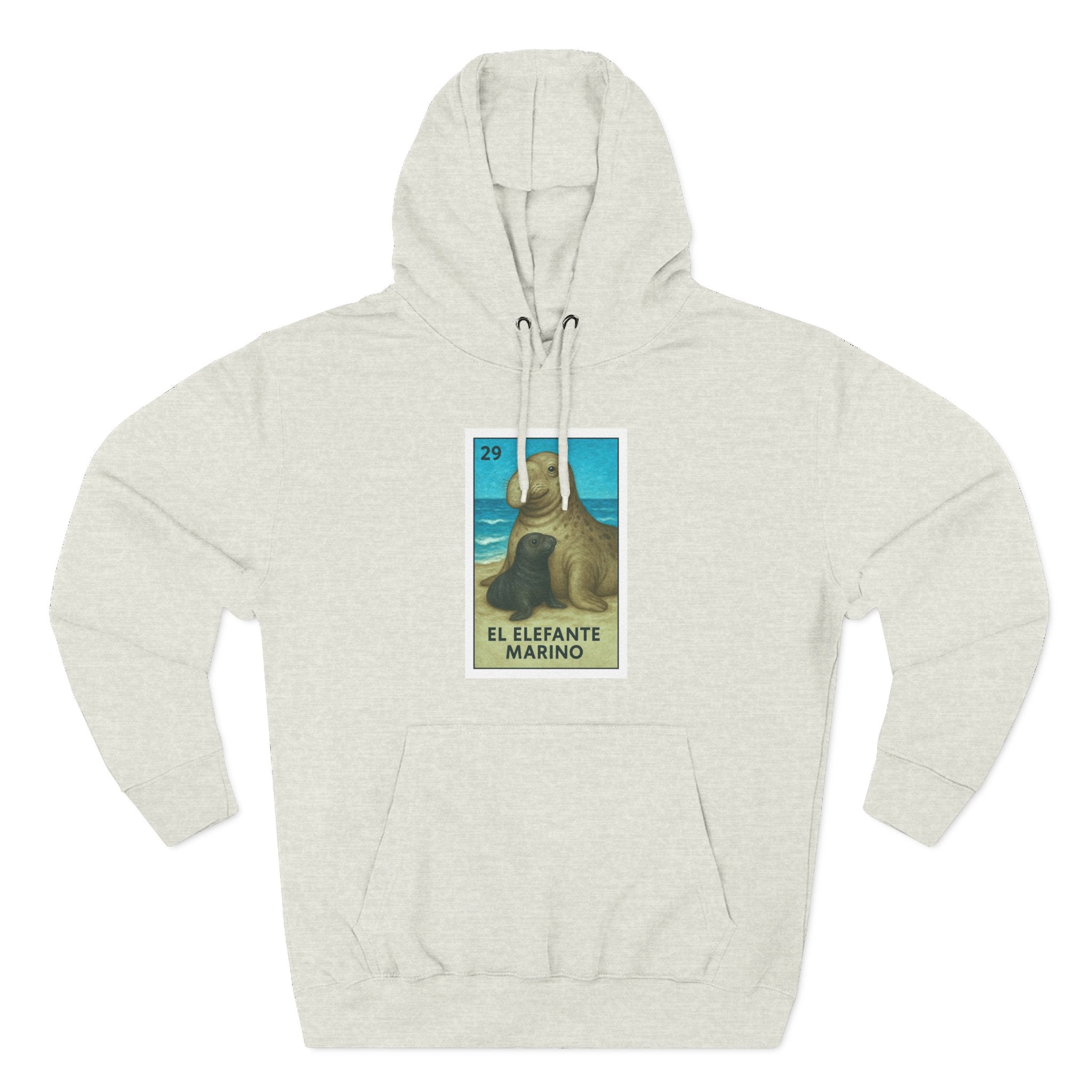 Elephant Seal Lotería Unisex - Pull-Over Cotton Blend Fleece Hoodie (El Elefanto Marino)