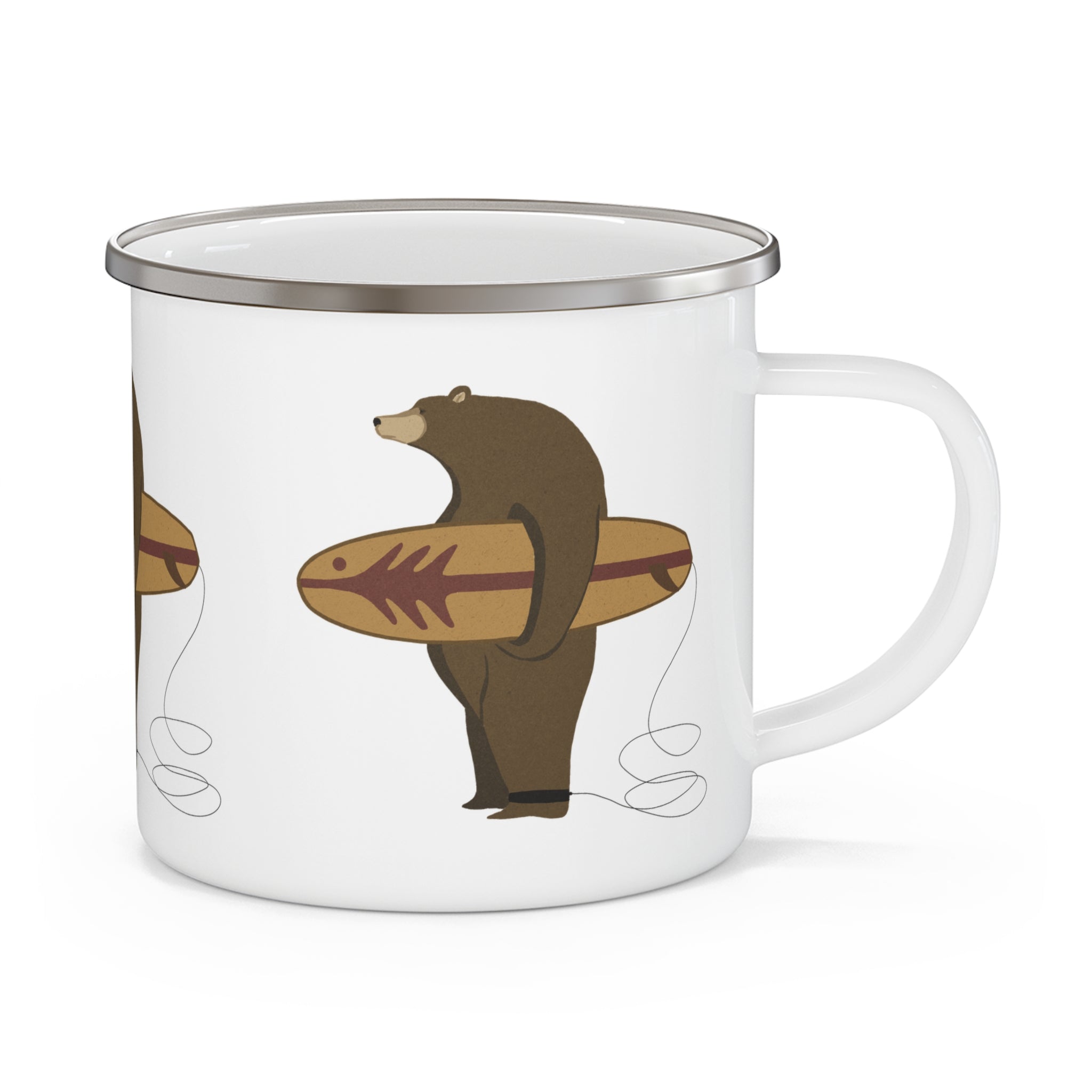 Surfing Grizzly Bear by Fabian Lavater Enamel Camping Mug (12oz - small)