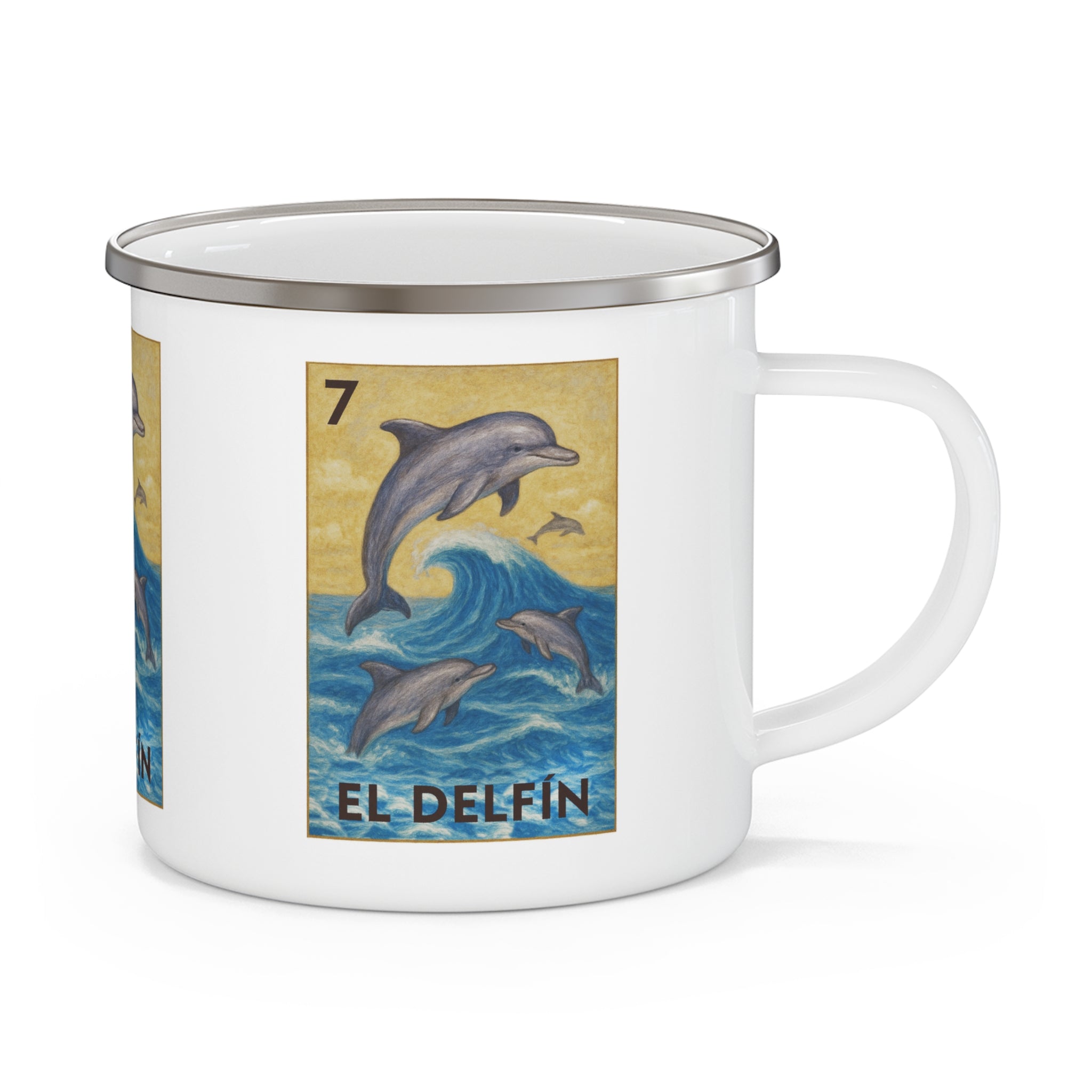 Dolphin Lotería Enamel Camping Mug (El Delfín) (12oz - small)