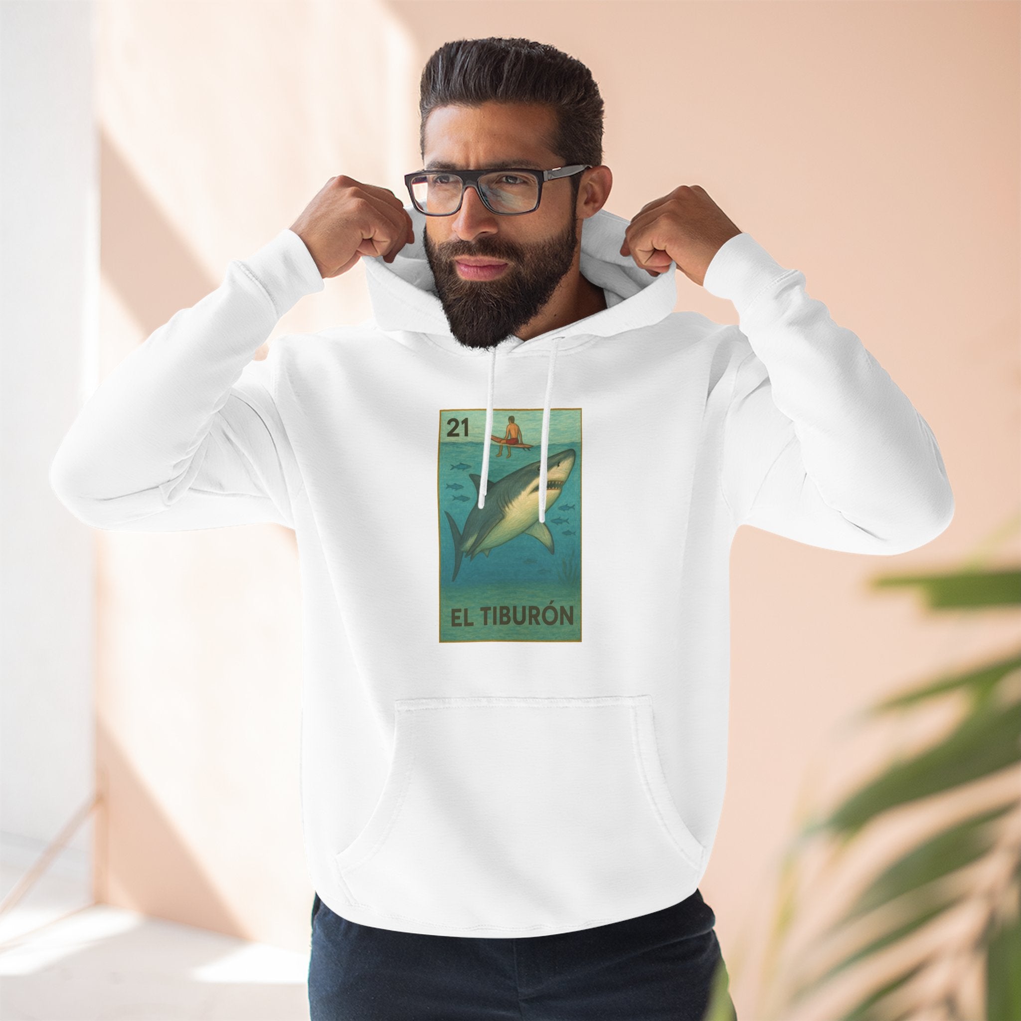 Shark Lotería Unisex - Pull-Over Cotton Blend Fleece Hoodie (El Tiburón)