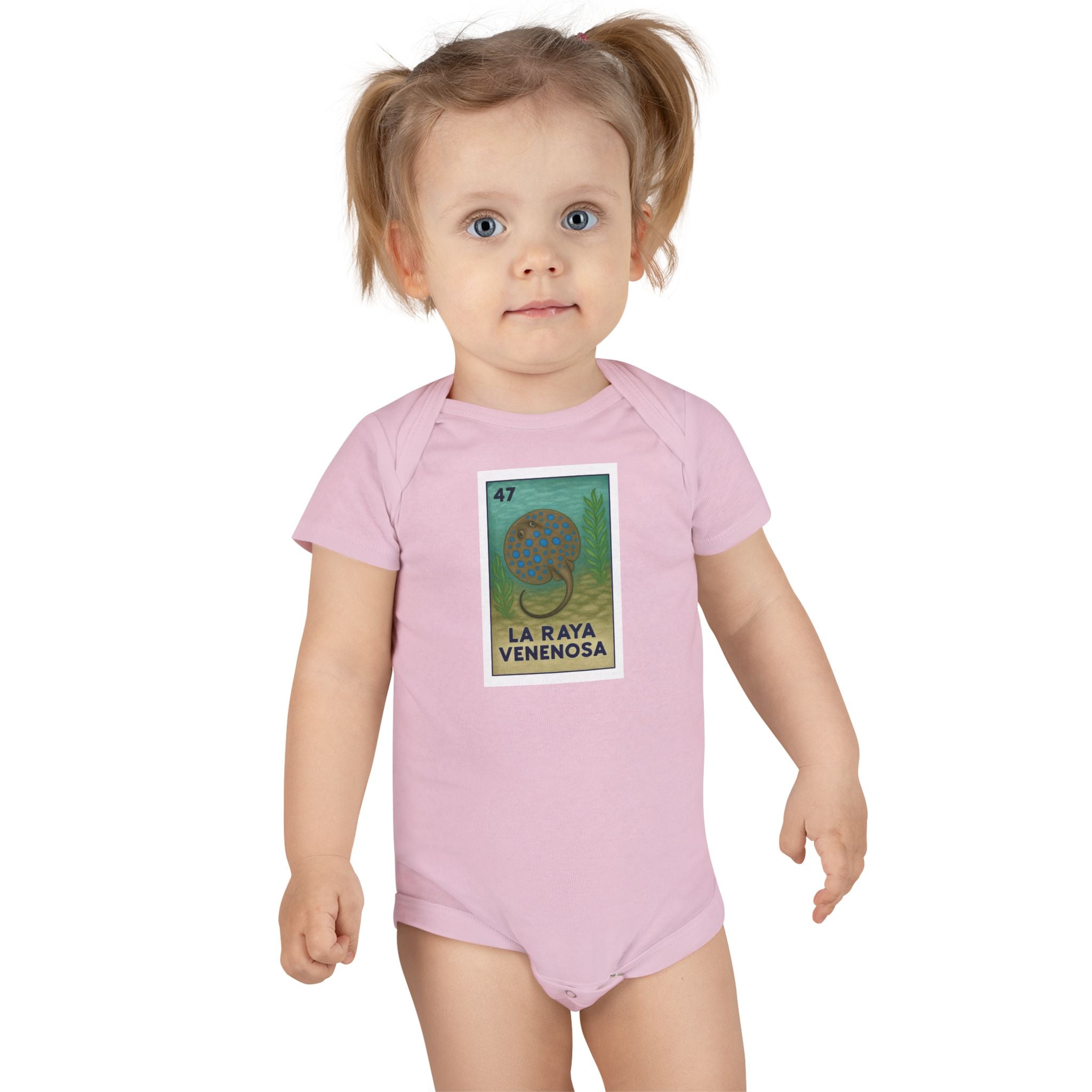 Stingray Lotería - Baby Short Sleeve 100% Cotton Onesie (La Raya Venenosa)