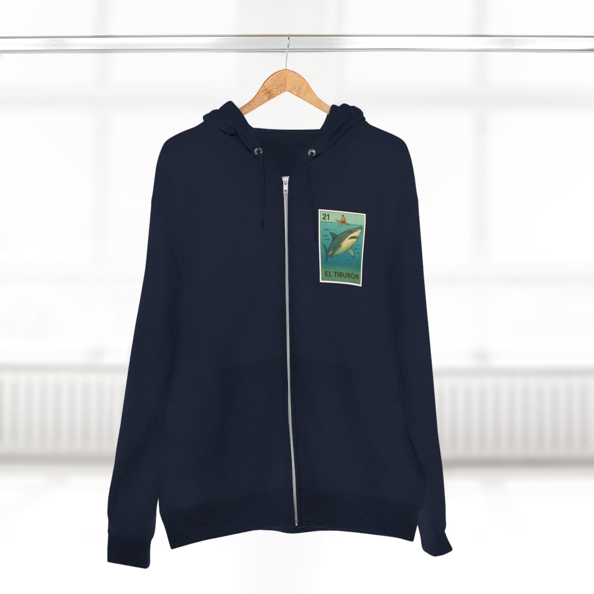 Shark Lotería Unisex - Zip Cotton Blend Fleece Hoodie (El Tiburón)