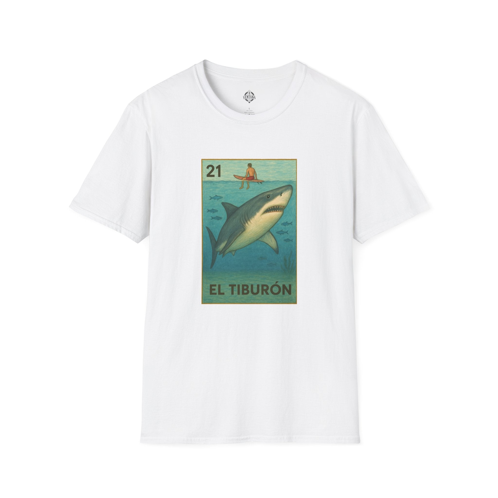Shark Lotería Unisex - Soft Style U.S. Cotton T-Shirt (El Tiburón)
