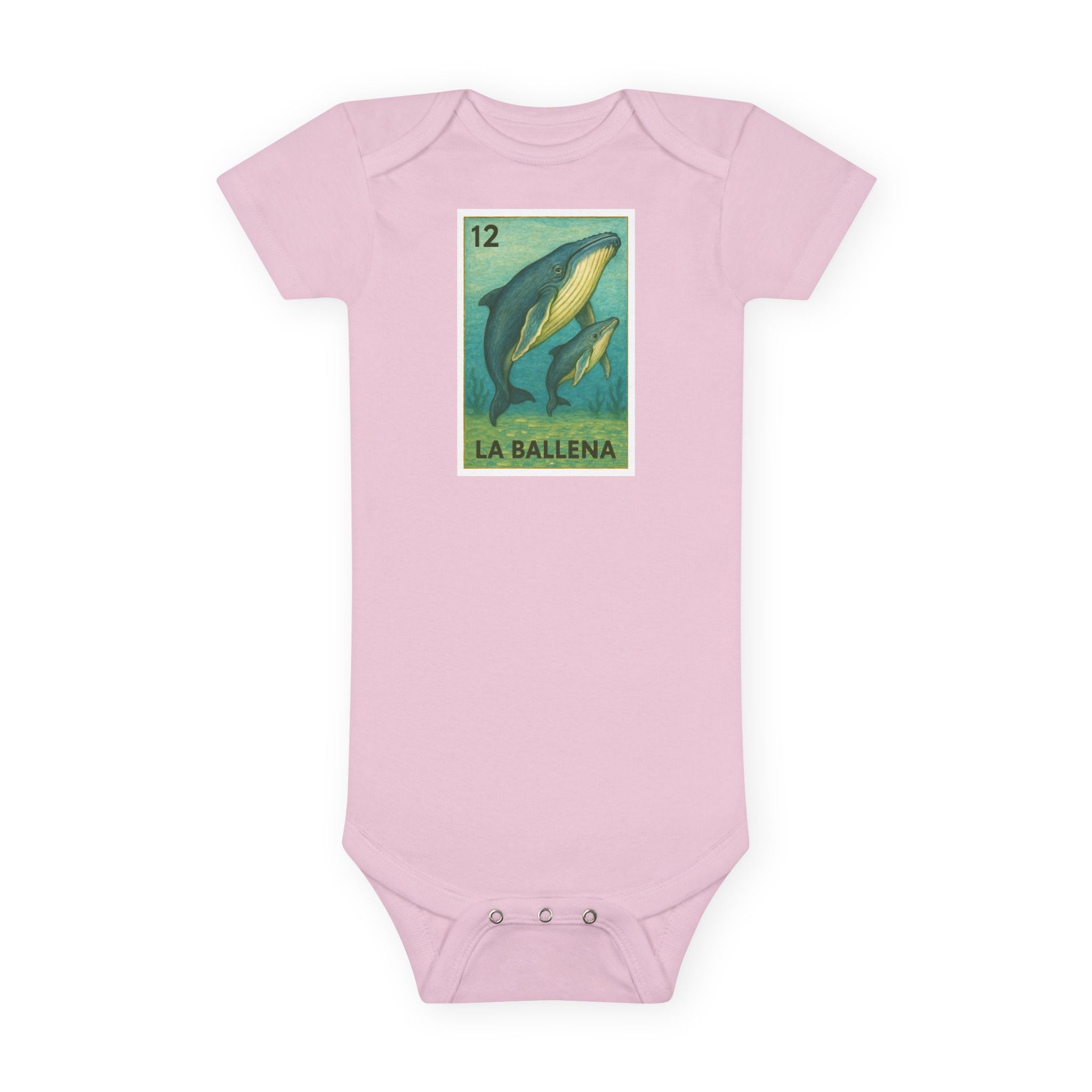 Whale Lotería - Baby Short Sleeve 100% Cotton Onesie (La Ballena)