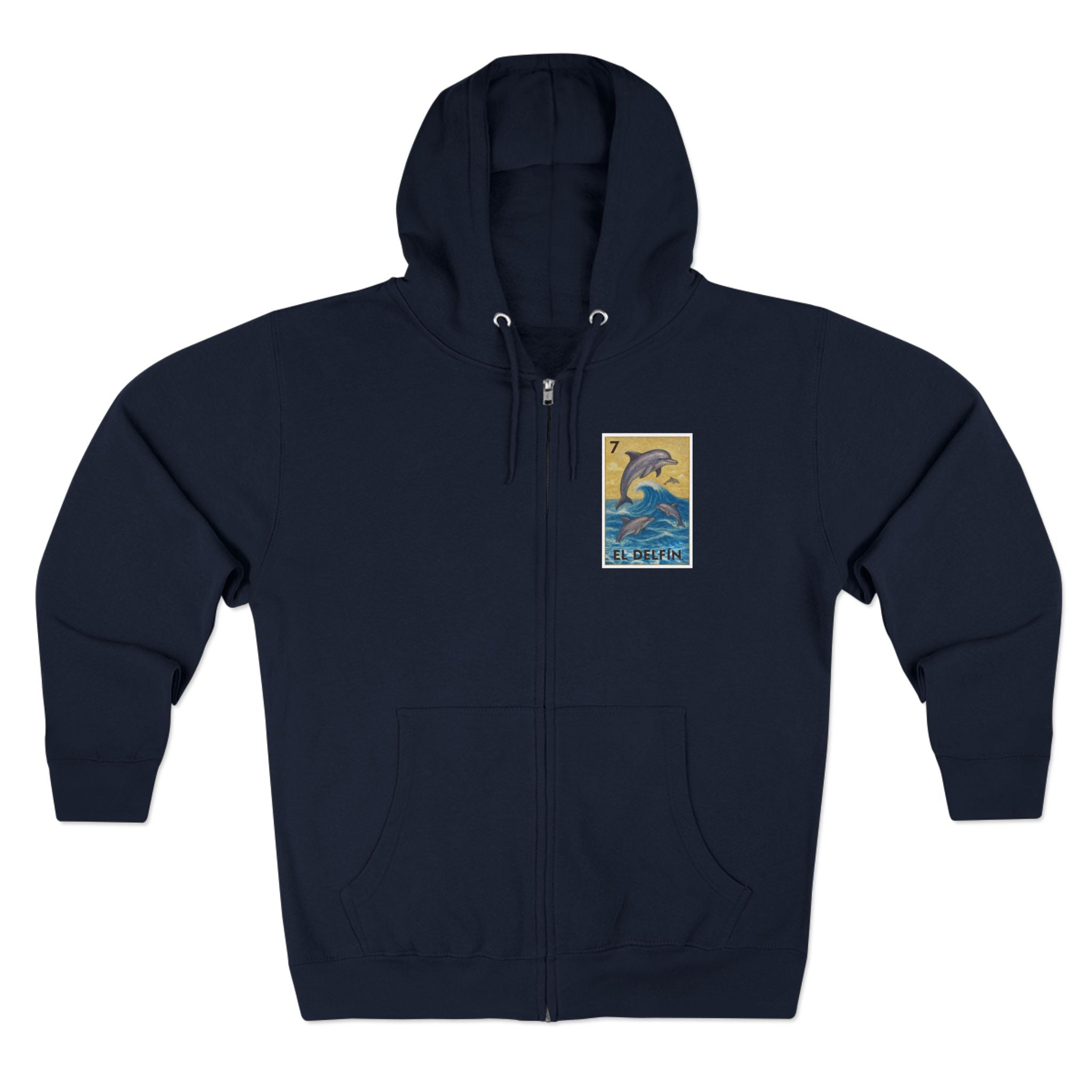 Dolphin Lotería Unisex - Zip Cotton Blend Fleece Hoodie (El Delfín)
