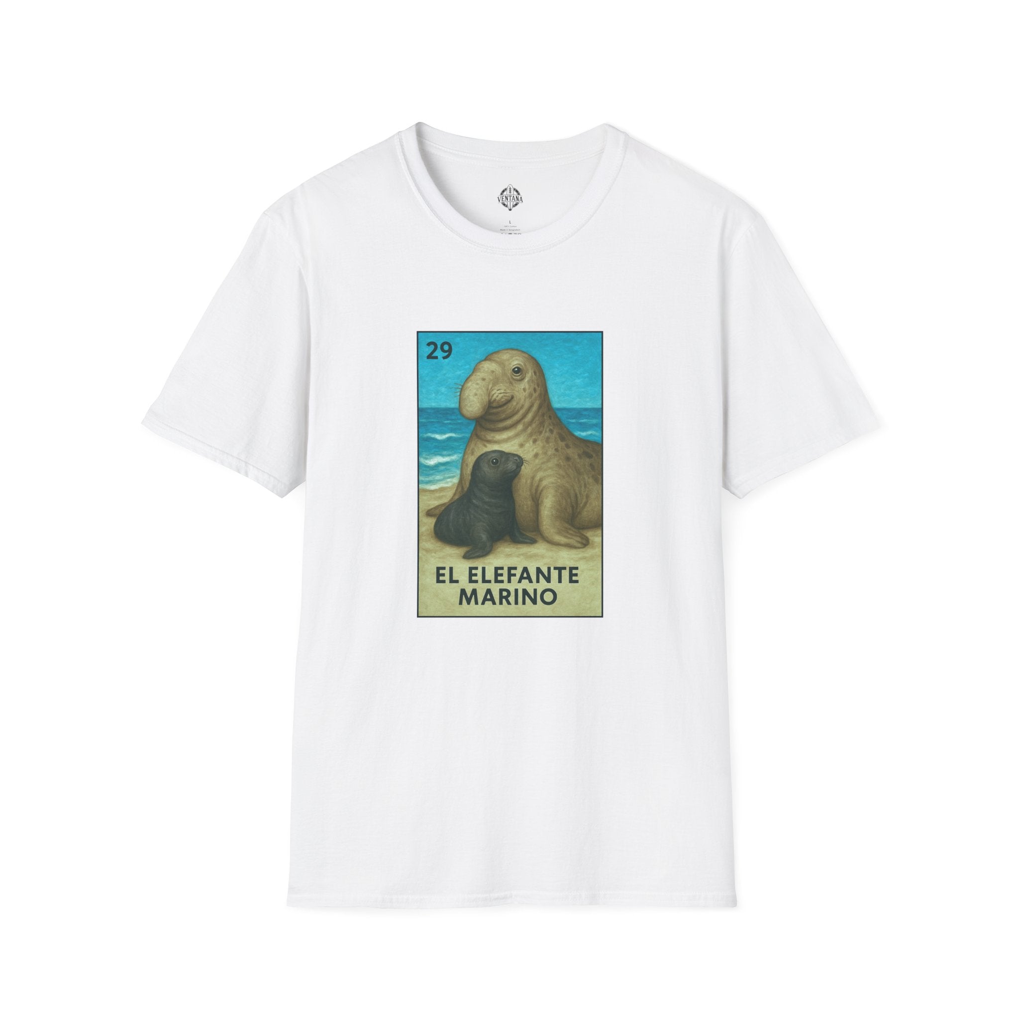 Elephant Seal Lotería Unisex - Soft Style U.S. Cotton T-Shirt (El Elefante Marino)