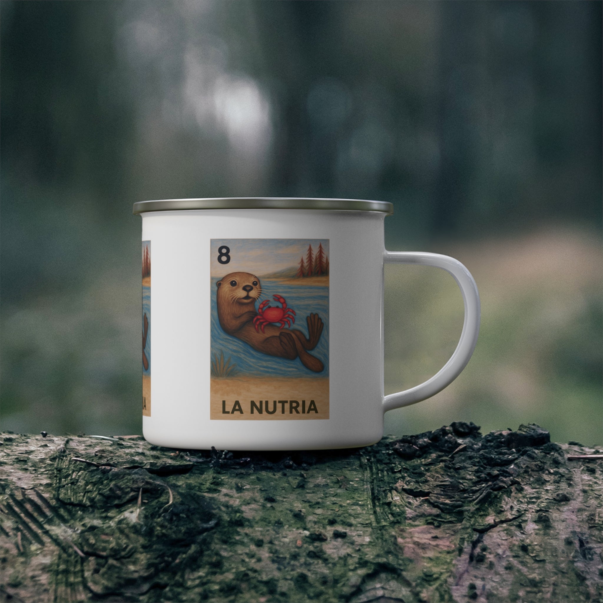 Sea Otter Lotería Enamel Camping Mug (La Nutria) (12oz - small)