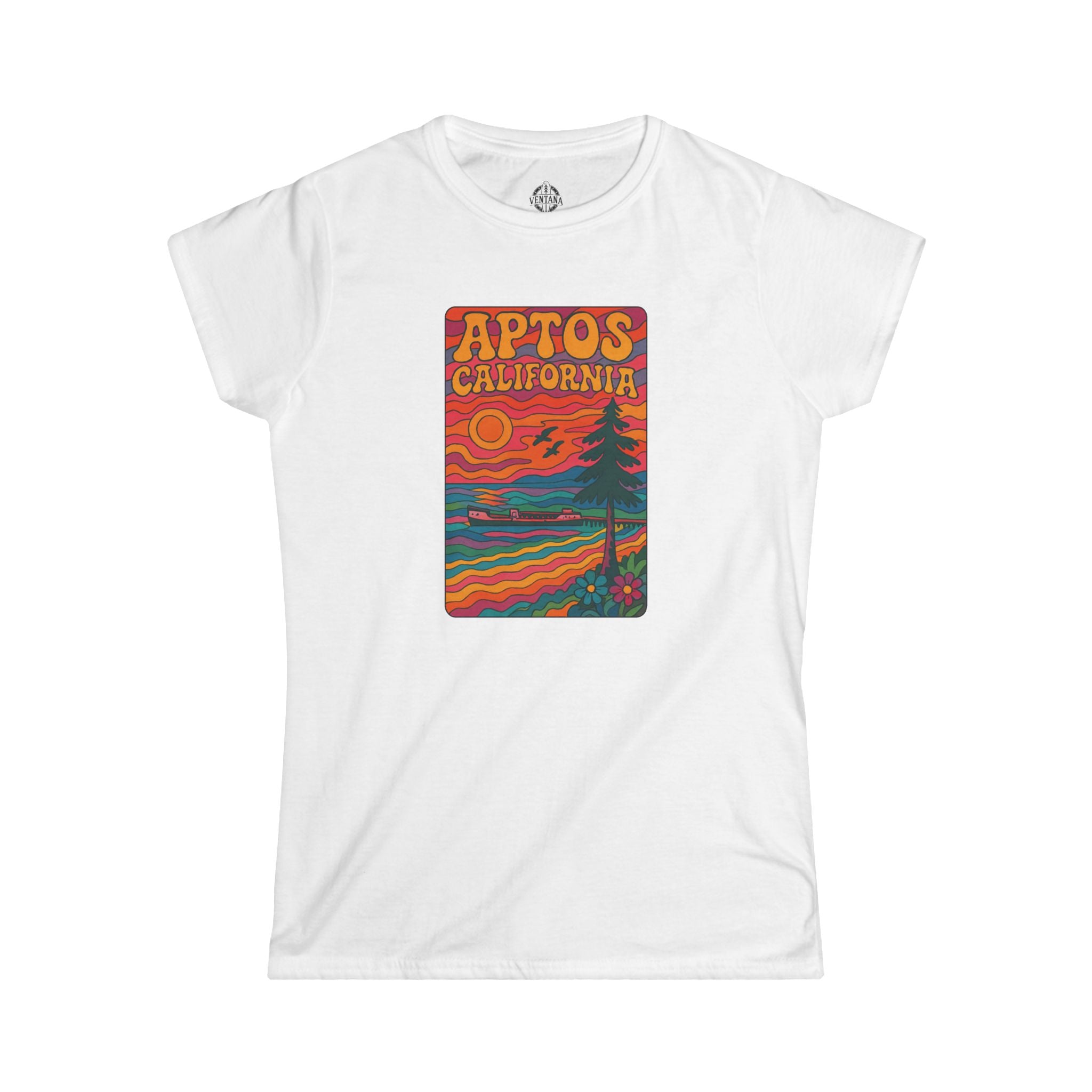 White t-shirt with a colorful &