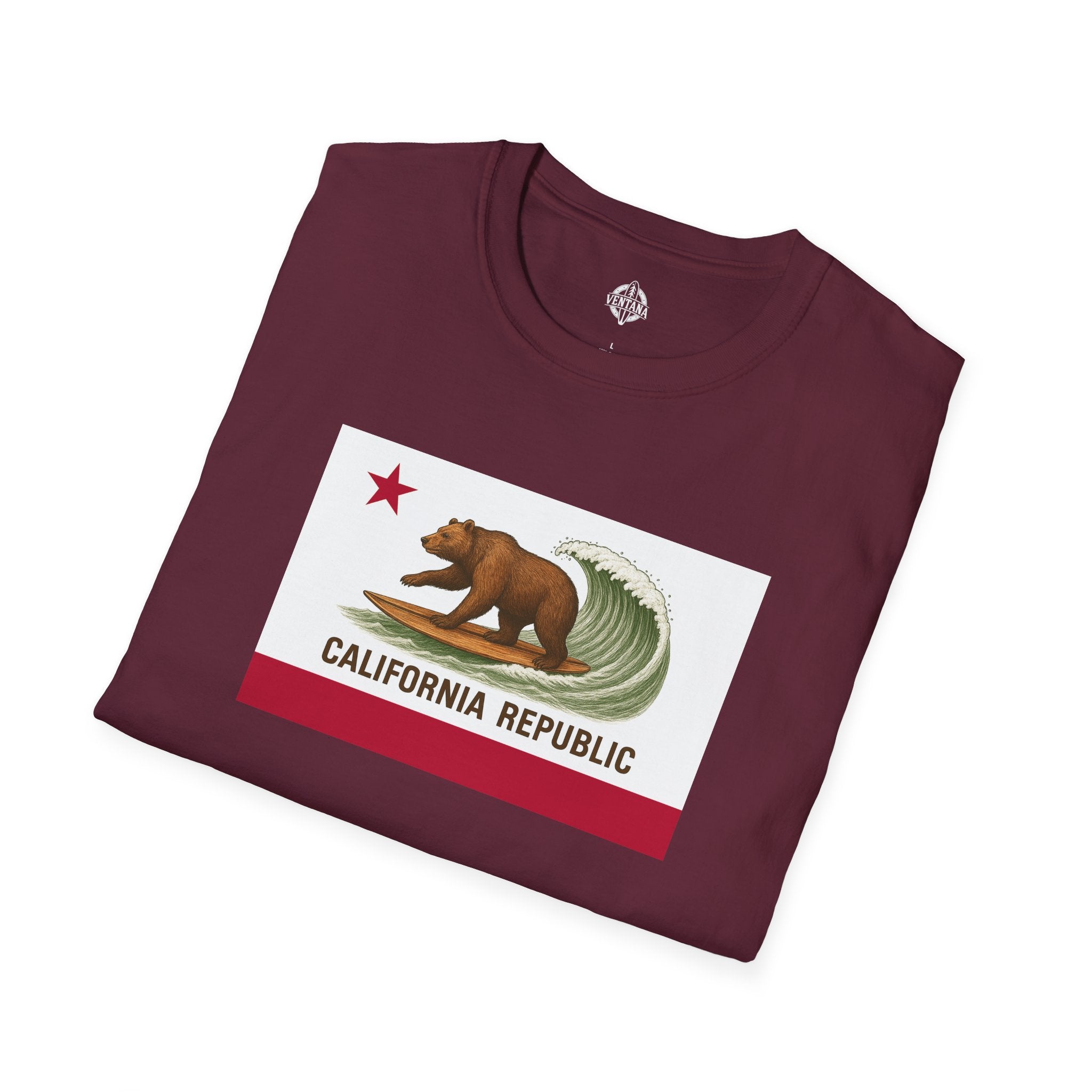 California Surfing Bear Flag Unisex - Soft Style U.S. Cotton T-Shirt