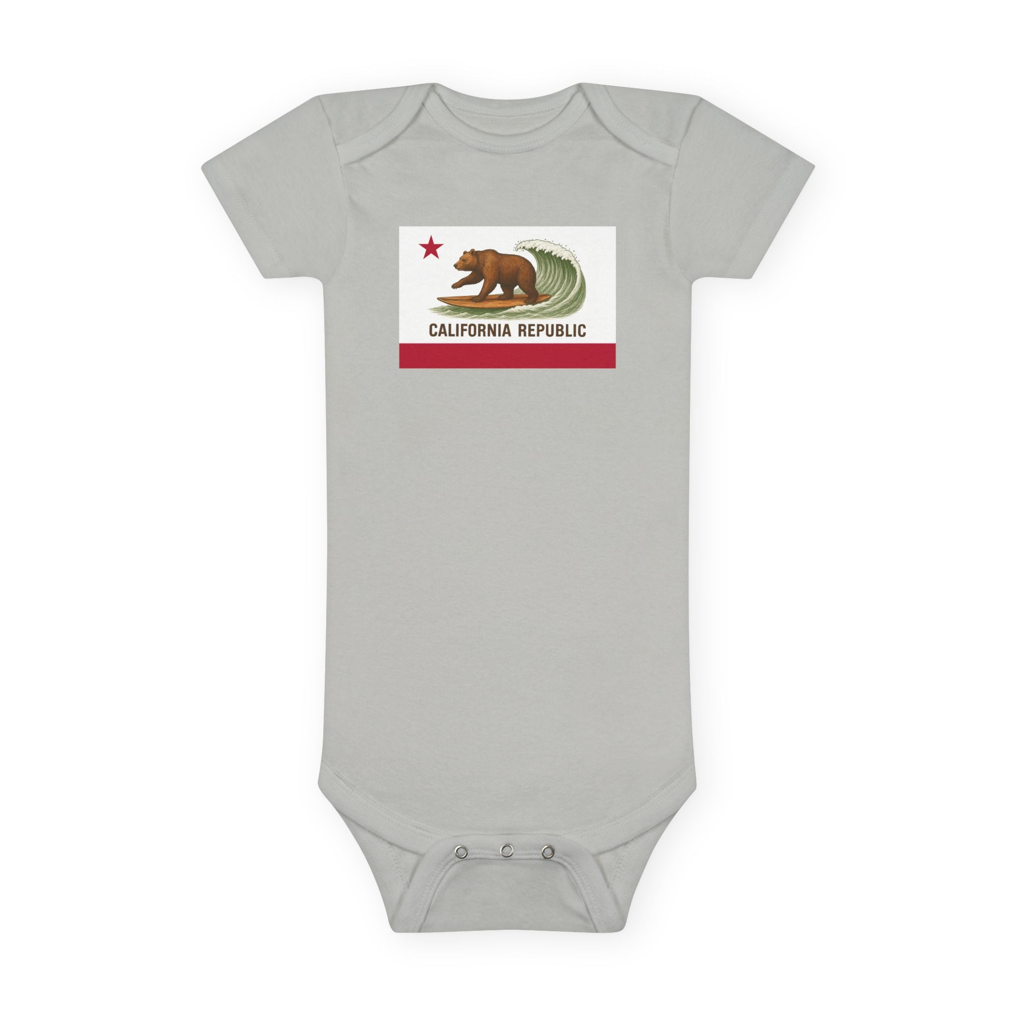 California Surfing Bear Flag - Baby Short Sleeve 100% Cotton Onesie