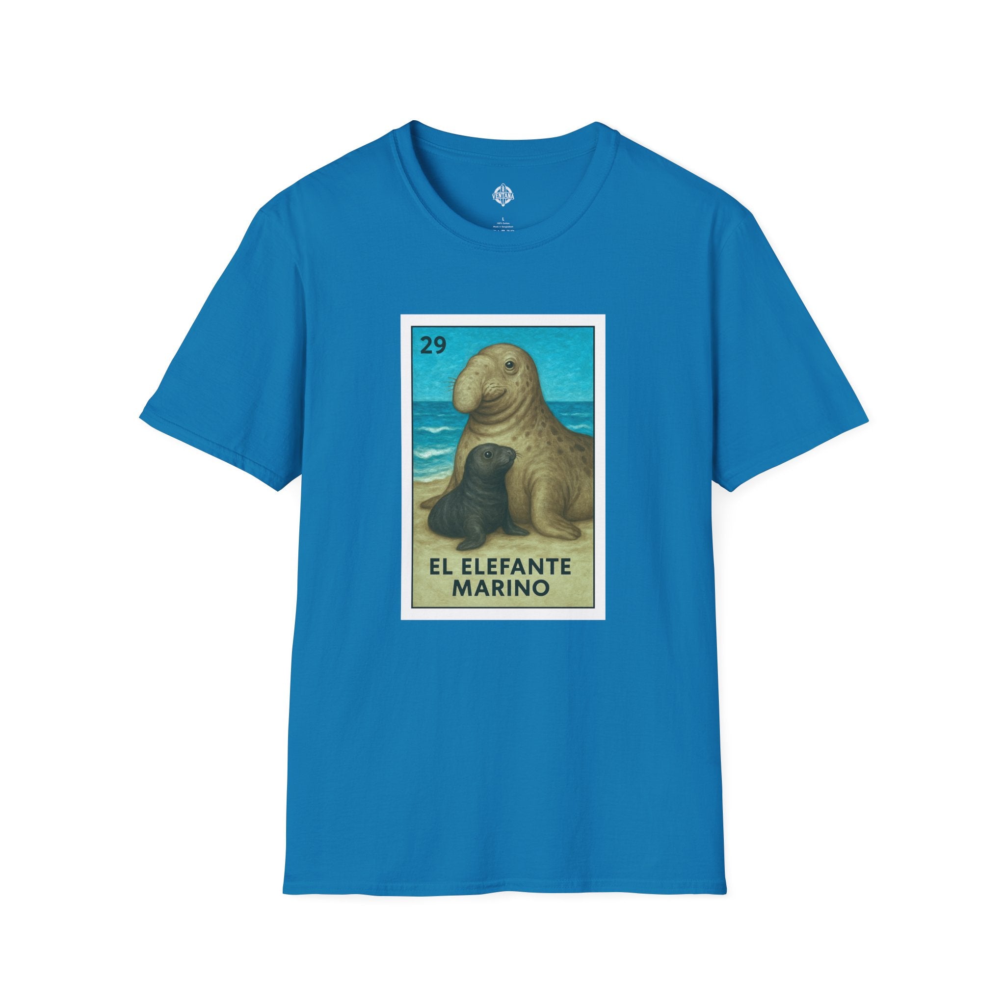 Elephant Seal Lotería Unisex - Soft Style U.S. Cotton T-Shirt (El Elefante Marino)