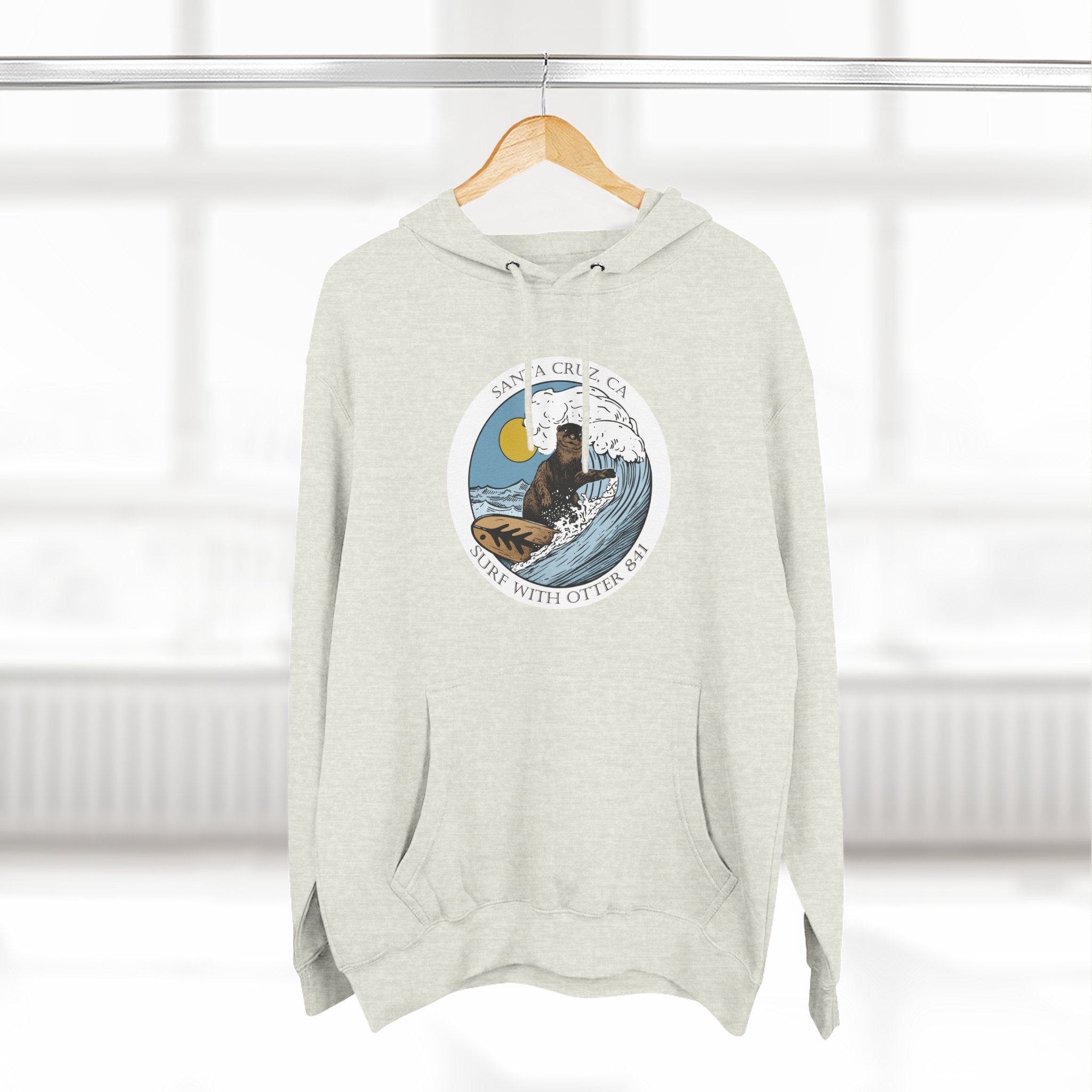 Surf with Otter 841 by Thiago Bianchini Unisex - Pull-Over Cotton Blend Fleece Hoodie