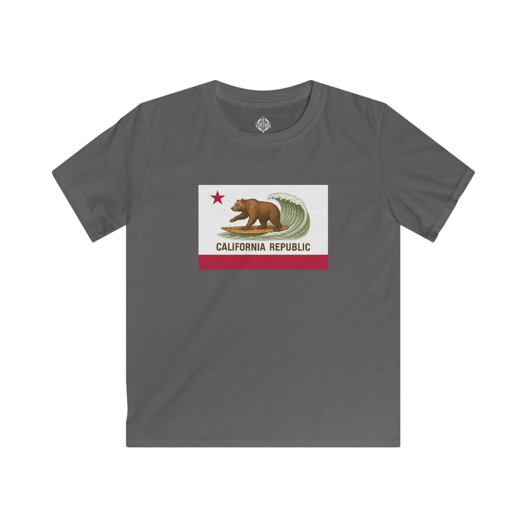 California Surfing Bear Flag Kids - Soft Style U.S. Cotton T-Shirt