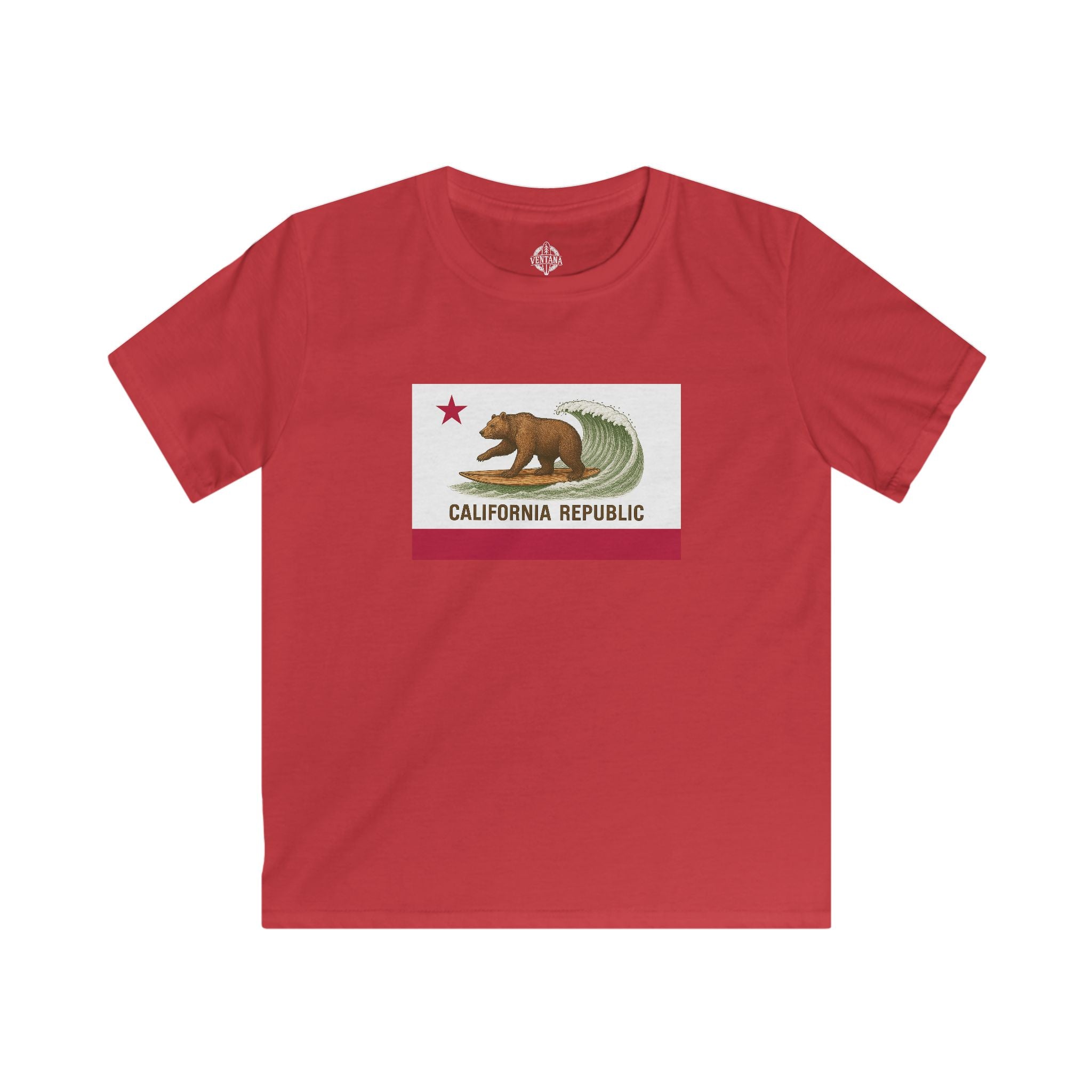 California Surfing Bear Flag Kids - Soft Style U.S. Cotton T-Shirt